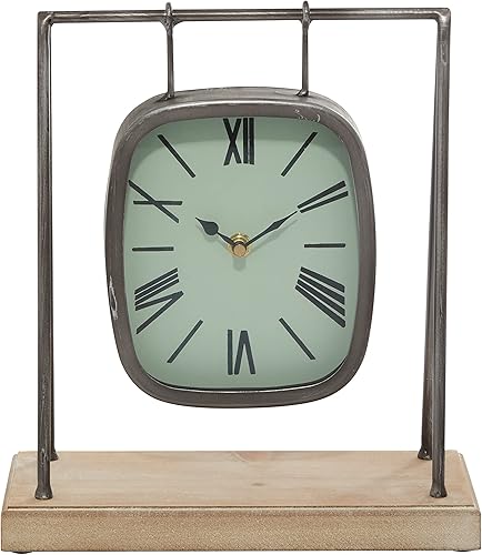 Miniatura 7 de Deco 79 Reloj de péndulo de madera con base de madera, 10" x 5" x 12", gris