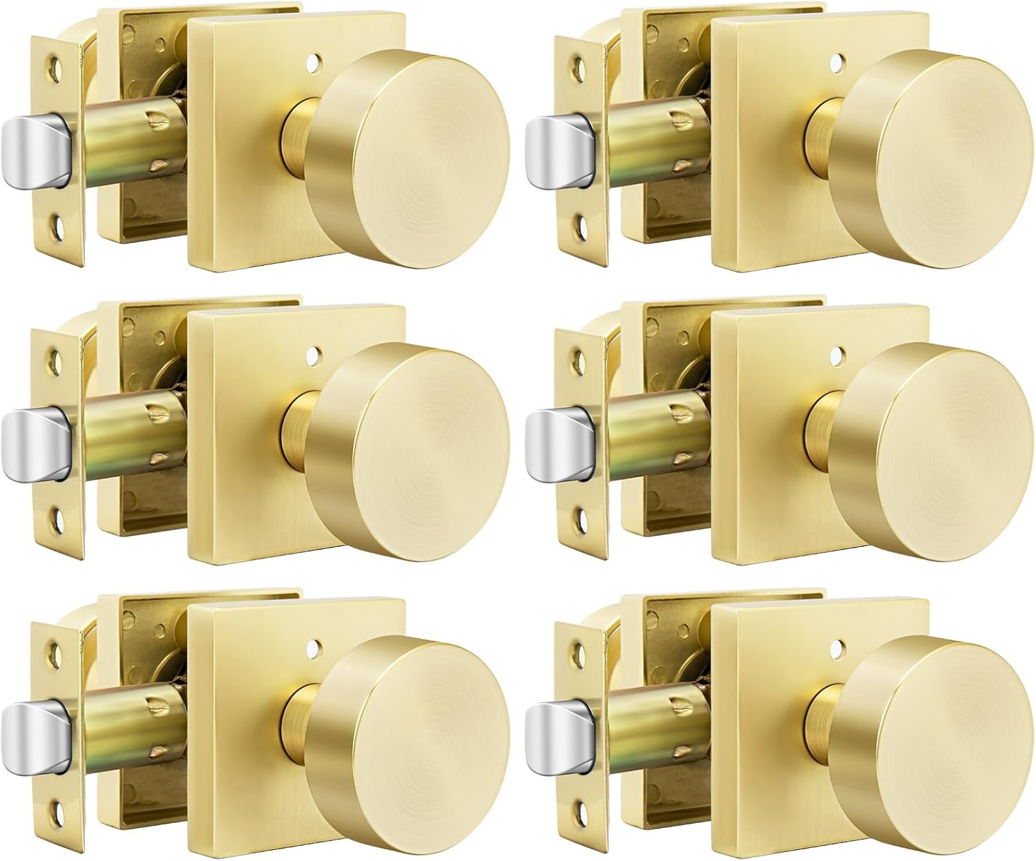 Goldenwarm Gold Door Knobs Interior, Zinc Alloy Square Ball Brushed Gold Privacy Door Knobs for Bedroom, Bathroom,Heavy Duty Interior Door Knob Bulk - Modern & Stylish(6 Pack)