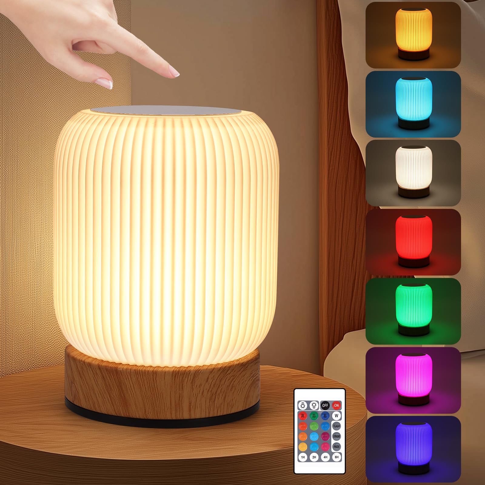 GEOKILO Touch Lamps Bedside,LED Table Lamp,Eye Caring Kids Bedroom Night Light with Dimmable, 3000mah Cordless Lamp USB Rechargeable Lamps,Night Light Baby for Baby Nursing Bedroom Living Room (RGBW)
