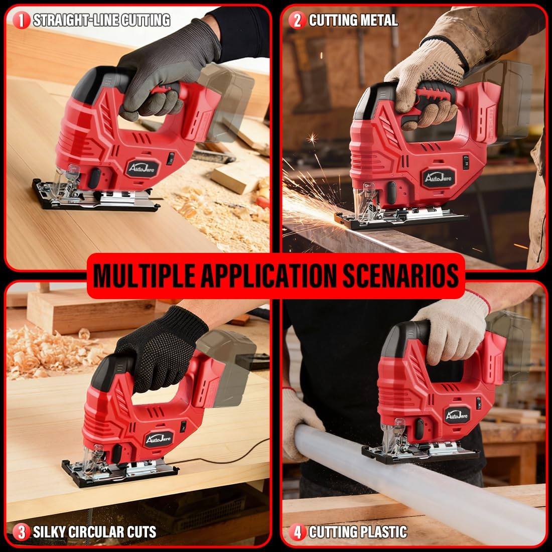 Cordless Jig Saw 7-Speed Variable Brushless Jigsaw Compatible with Milwaukee 18V Battery (No Battery) with 0°- 45° Bevel Cuts 4 Position Orbital Setting for Wood, Metal
