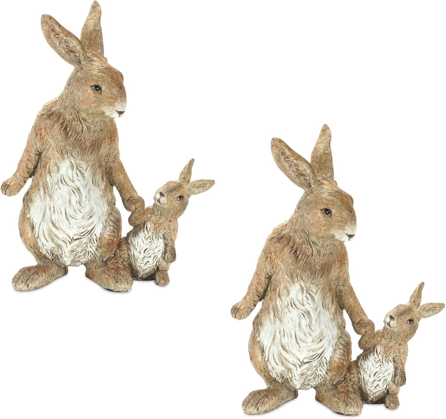 Melrose Brown Rabbit with Bunny, 7-inch Height, Resin, Spring Decor, Home Decor, Bunny with Rabbit Garden Animal Statues