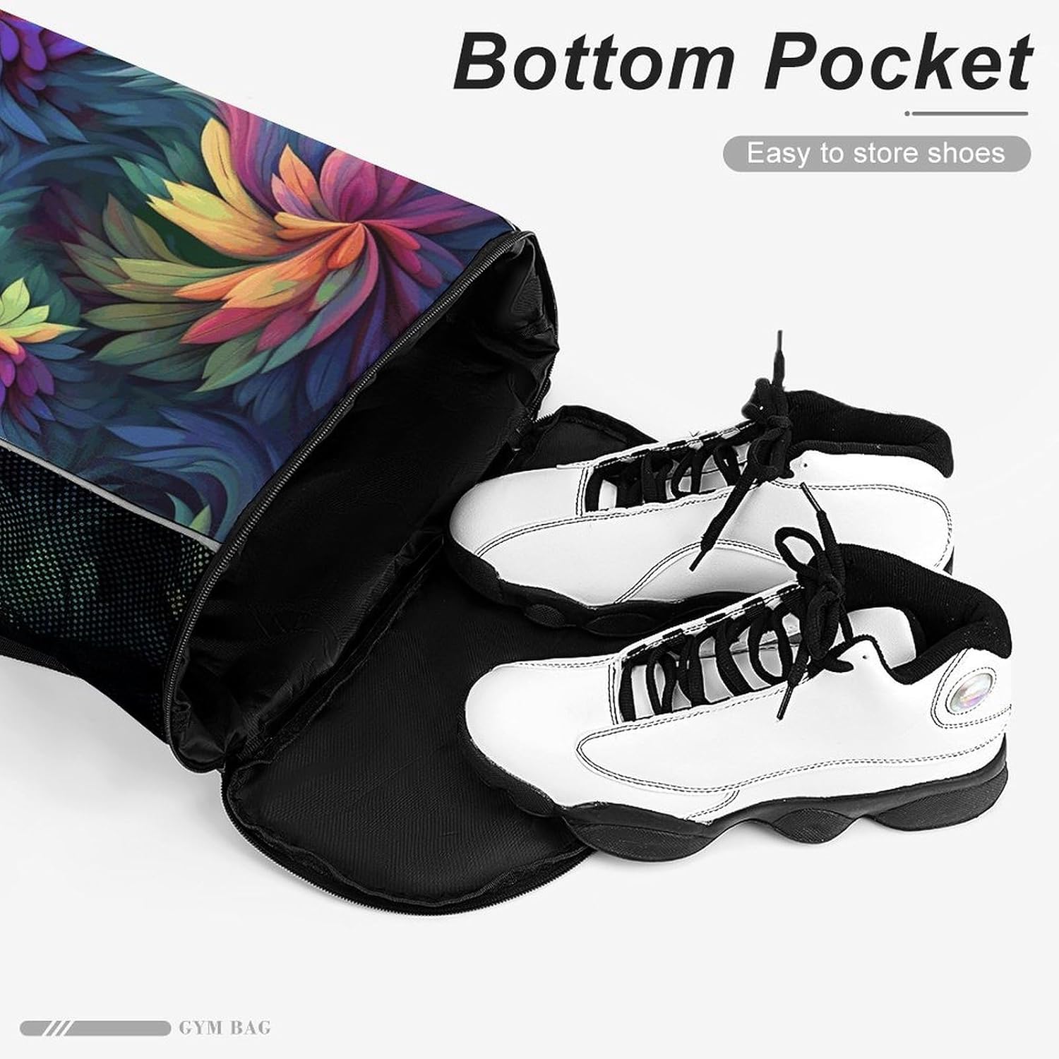 Sports Drawstring Backpack Colorful Flower Lightweight Backpack Dry And Wet Separation Large Capacity