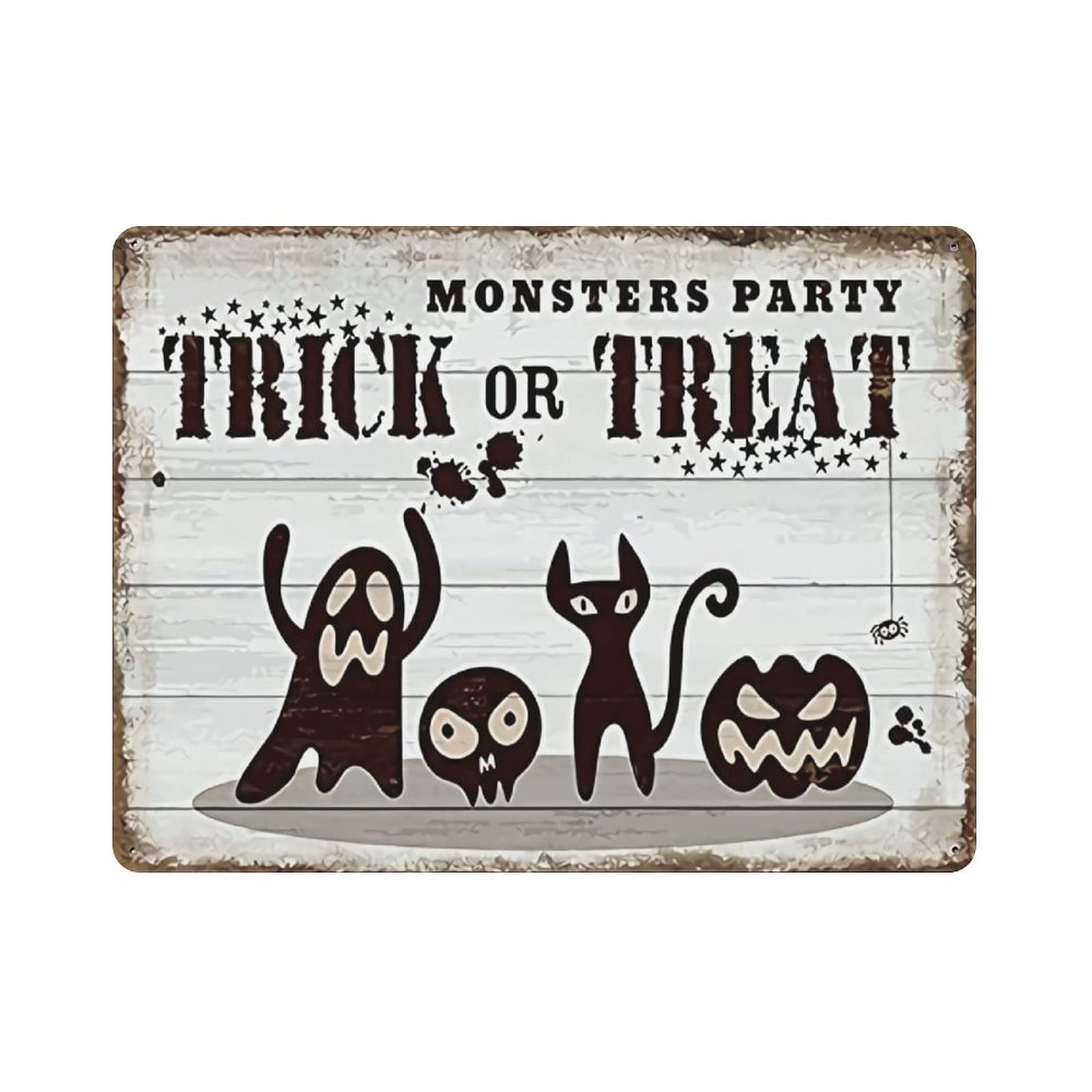 Metal Tin Sign Halloween Tin Sign Pumpkin Trick or Treak Happy Halloween Vintage Tin Poster Metal Sign Wall Decoration Country Kitchen Home Garage Decor 12"x16"