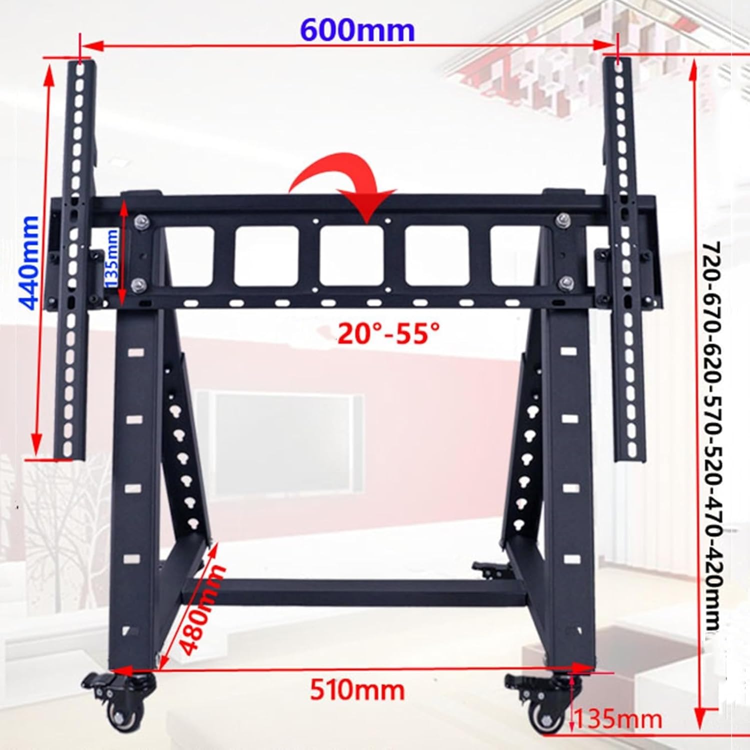 TV Mounts,Mobile TV Mount Stand - Heavy Duty TV Cart Stand, Rolling TV Stand for 32-85 Inch TVs, Low Profile Floor Monitor Cart, 20°-50° Adjustable Viewing Angle, Hold Up to 60kg/1