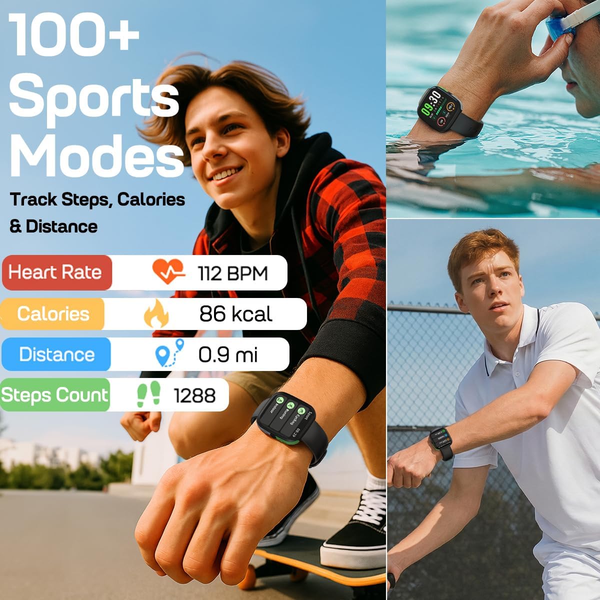 MorePro Smart Watch (Answer/Make Call), 1.83” Health Fitness Watch with Heart Rate, Blood Pressure,SpO2 and Sleep Monitor, 100+ Sports Modes, IP68 Waterproof Fitness Tracker for Men Women - Image 4