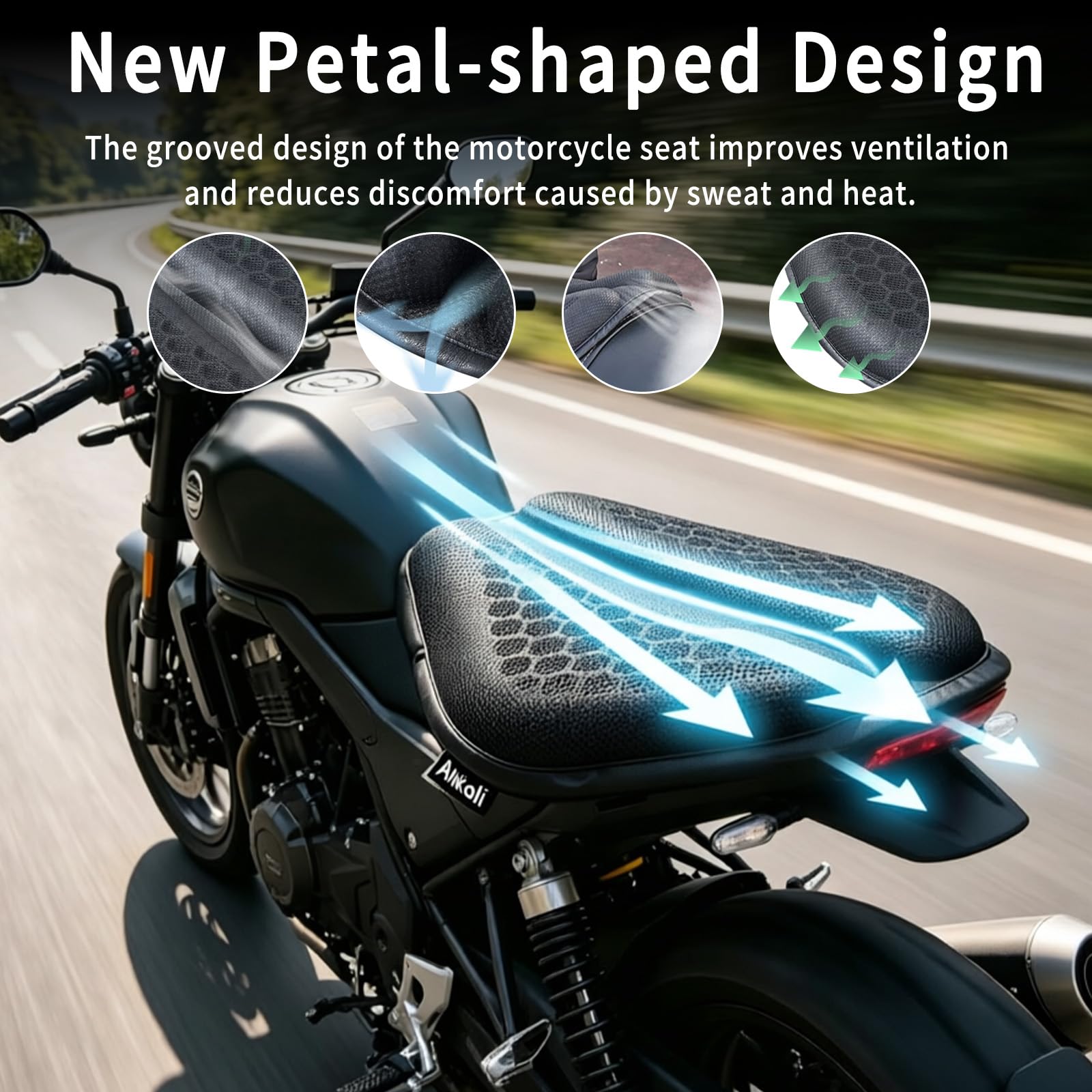 Motorrad Gel Sitzkissen Universal 3D Wabenstruktur Gelkissen Motorrad Struktur Atmungsaktive Stoßdämpfung Sitzpolster für Lange Fahrten