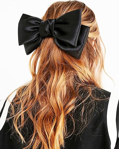 Miniatura 4 de Lazo para el cabello de 8 pulgadas color negro para mujeres y niñas de satén sedoso con lazo grande pasador francés con deslizamiento de metal
