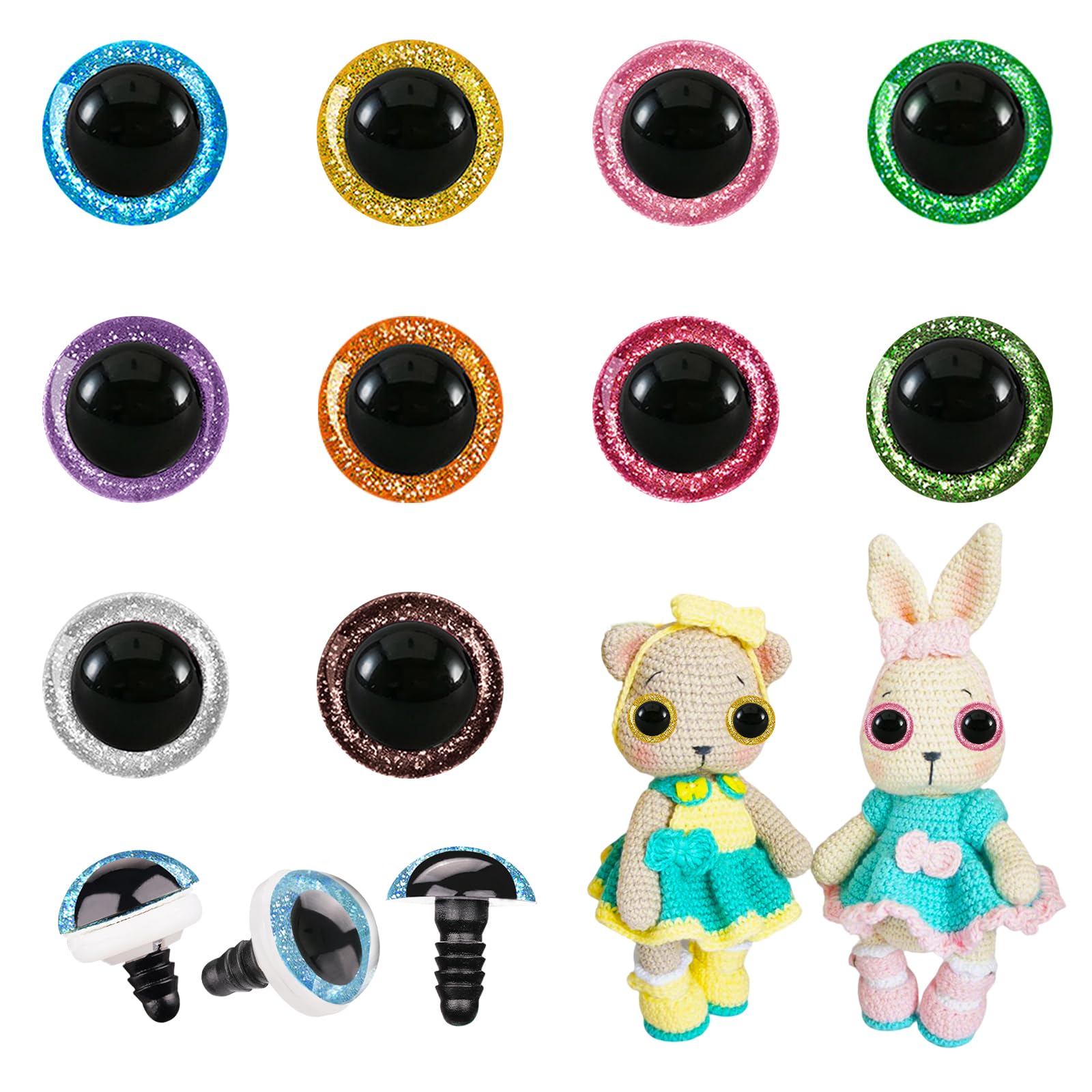 MUCUNNIA 200pcs 20mm Glitter Safety Eyes for Amigurumi with Washers