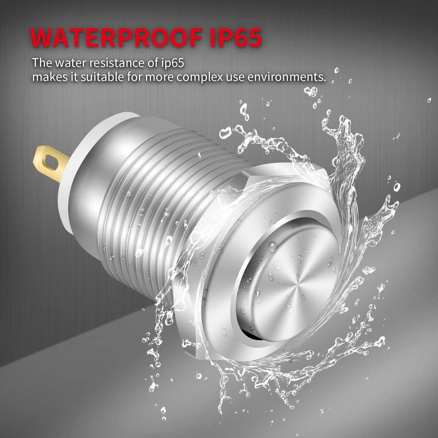 DaierTek 6pcs 12mm Momentary Push Button Switch 12V Waterproof Power Pushbutton Small Round Chrome Stainless Metal 2pin N/O