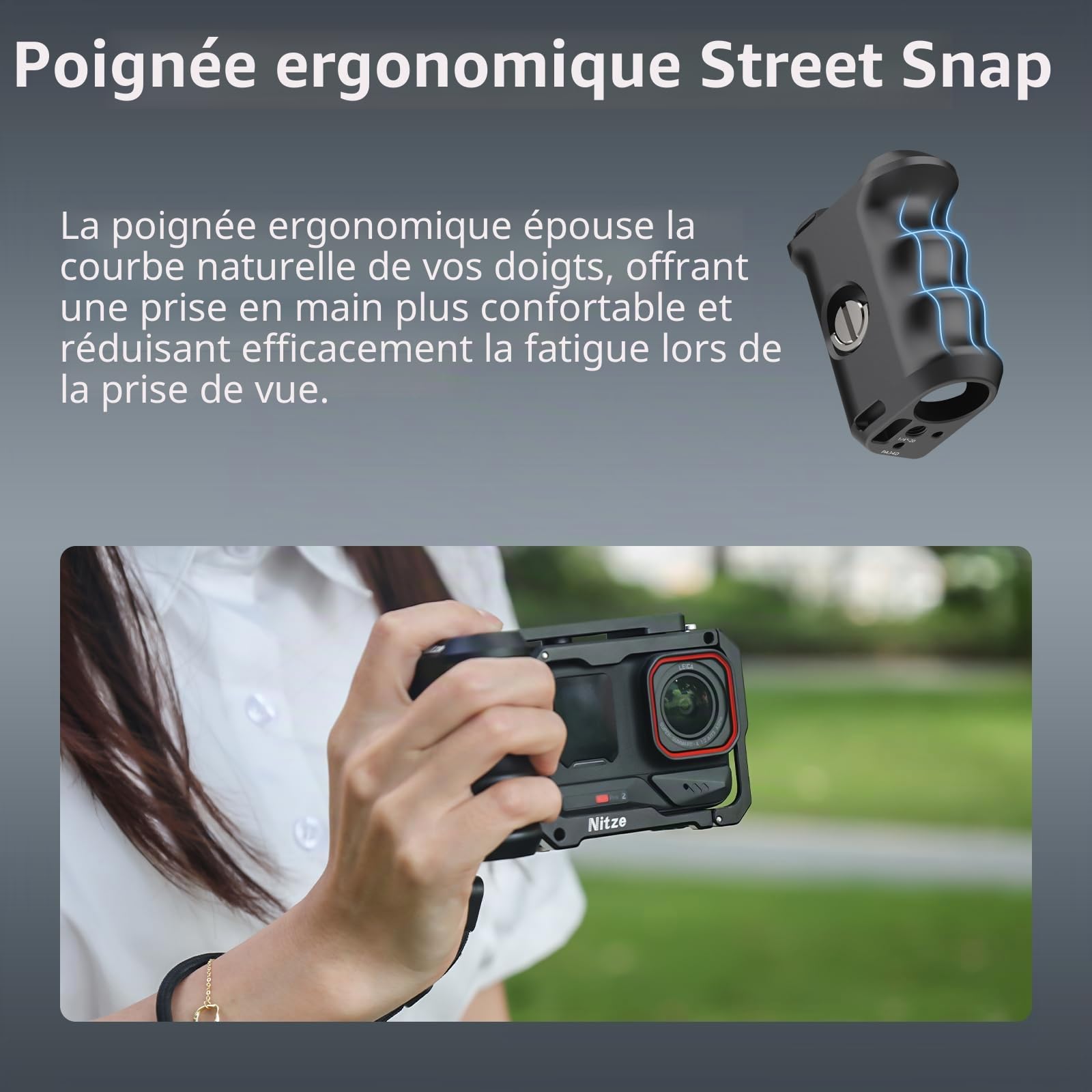 Nitze Xplorer Grip Kit pour Insta360 Ace Pro 2/Ace Pro/Ace, Kit de Poignée Xplorer avec Poignée Latérale Ergonomique, Cage Ace Pro 2, Prend en Charge la Prise de Vue Verticale et Horizontale - T-IN04B