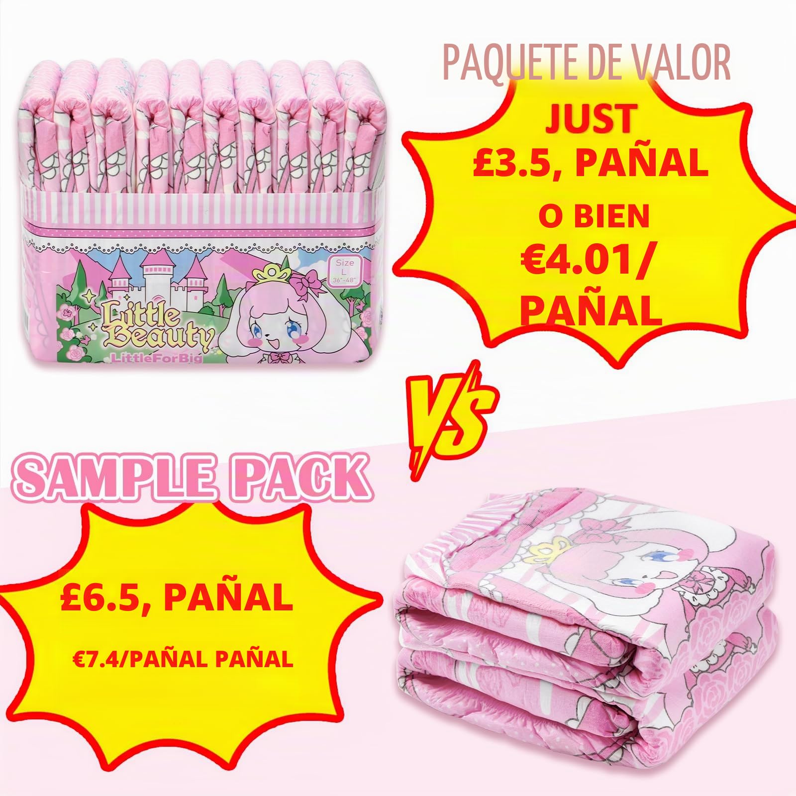 LittleForBig Little Beauty (M) - Pañal de tela con cierre de ajustable para adultos, 5500-5800 ml, 2 unidades