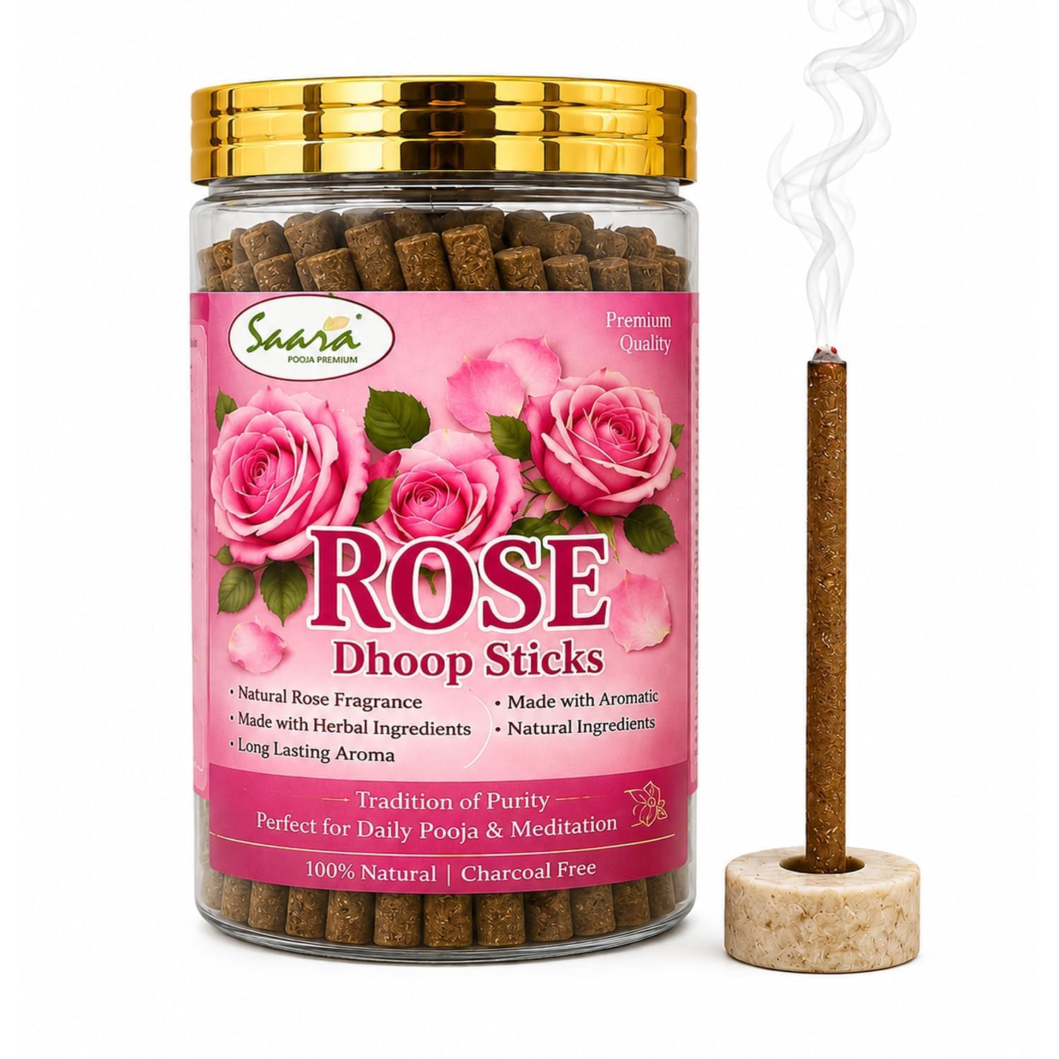 Bambooless Incense Sticks | Dhoop Batti | Dhoop Sticks | Holder Inside | No Charcoal & Bamboo | Rose, 100 Nos-image-43
