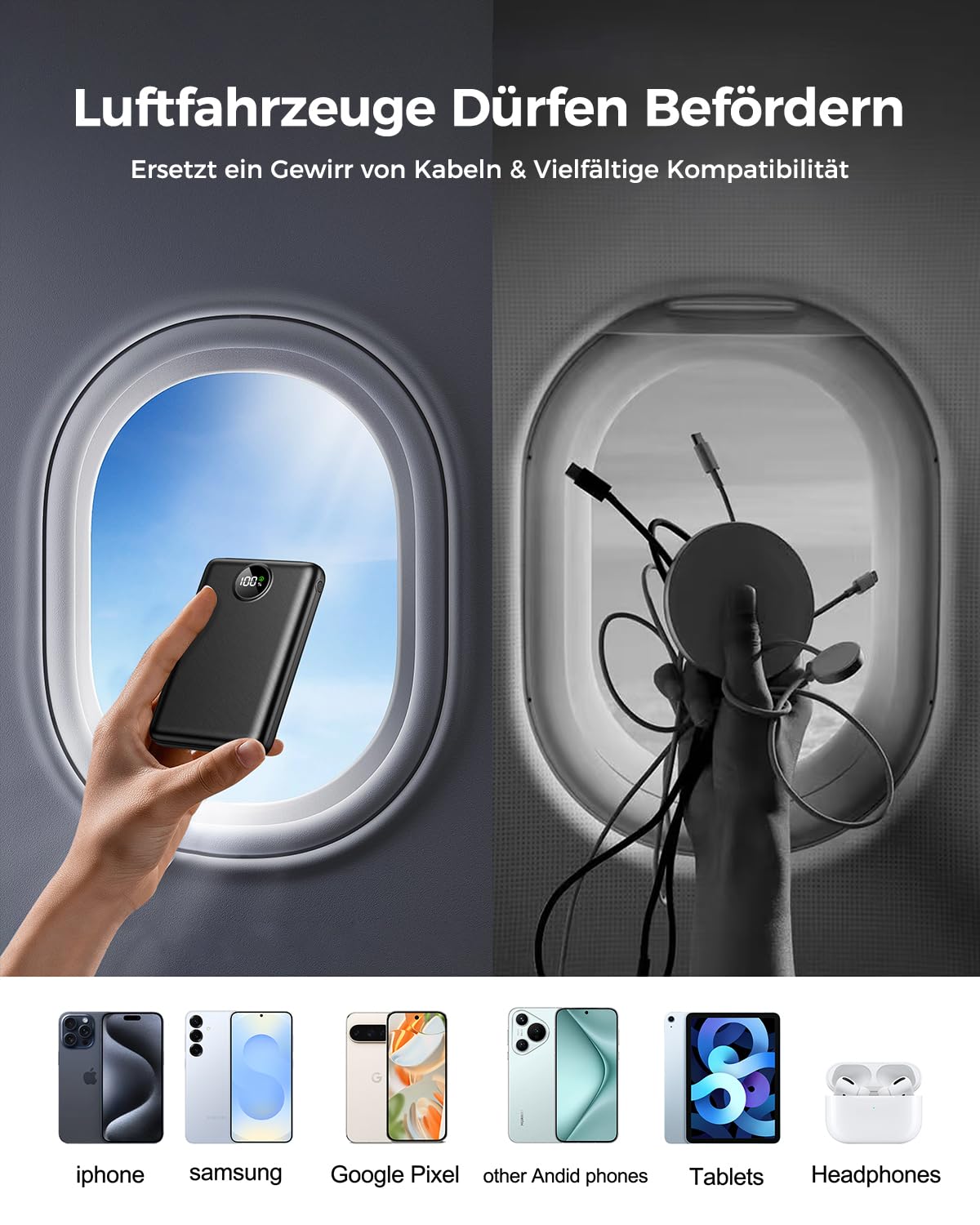 Power Bank 20000mAh 22,5W Carga Rápida con Pantalla LED | Batería externa compacta con PD 3.0/QC 3.0, cargador USB-C para iPhone 17–12 y uso diario o viajes
