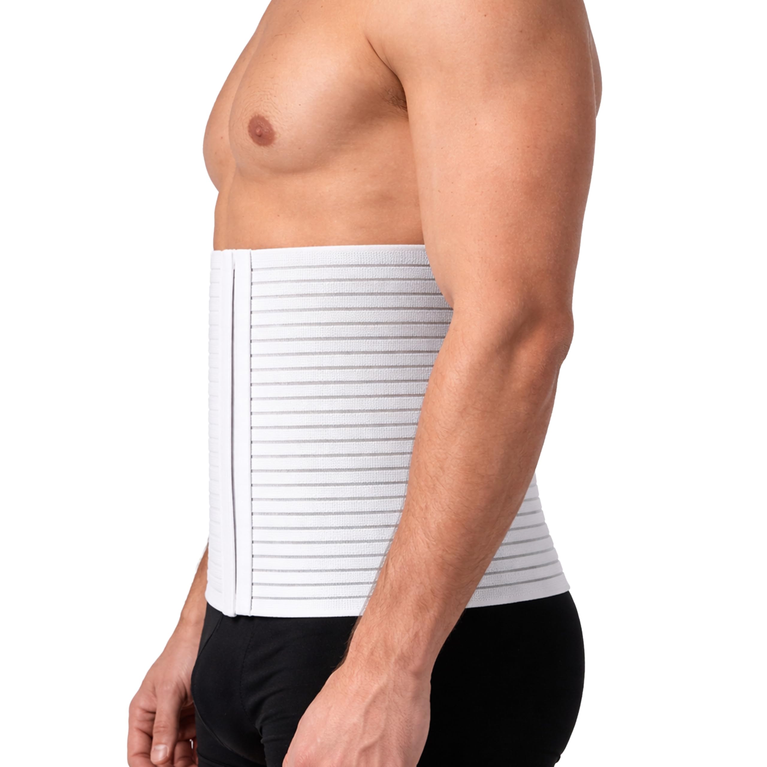 Beman 5065 - Pancera Millerighe Uomo Donna Fascia Addominale Contenitiva Post Operatoria Post Parto Elasticizzata A Strappo Altezza 24cm (L, Bianco)