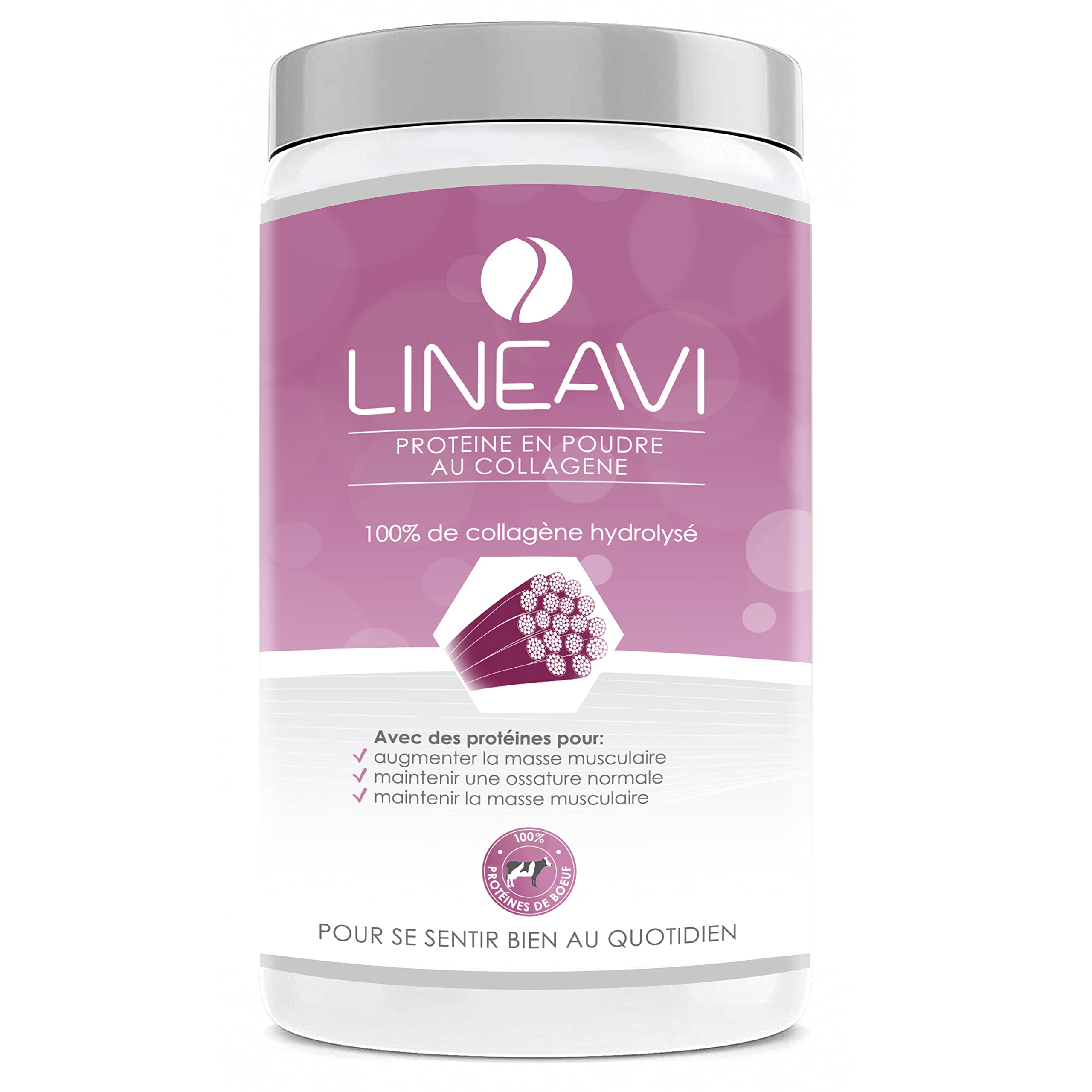 LINEAVI protéine en poudre au collagène, 100% de collagène hydrolysé de bœuf, fabriqué en Allemagne, le collagène hydrolysat consolide le tissu conjonctif, 410 g