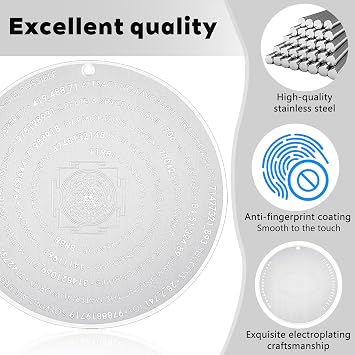 Grabovoi Sacred Geometry Energy Activator Disc, Stainless Steel Harmonizer | Anti fingerprint finish, slim 4.33 inch size, desk altar entry shelf use, home office meditation room display