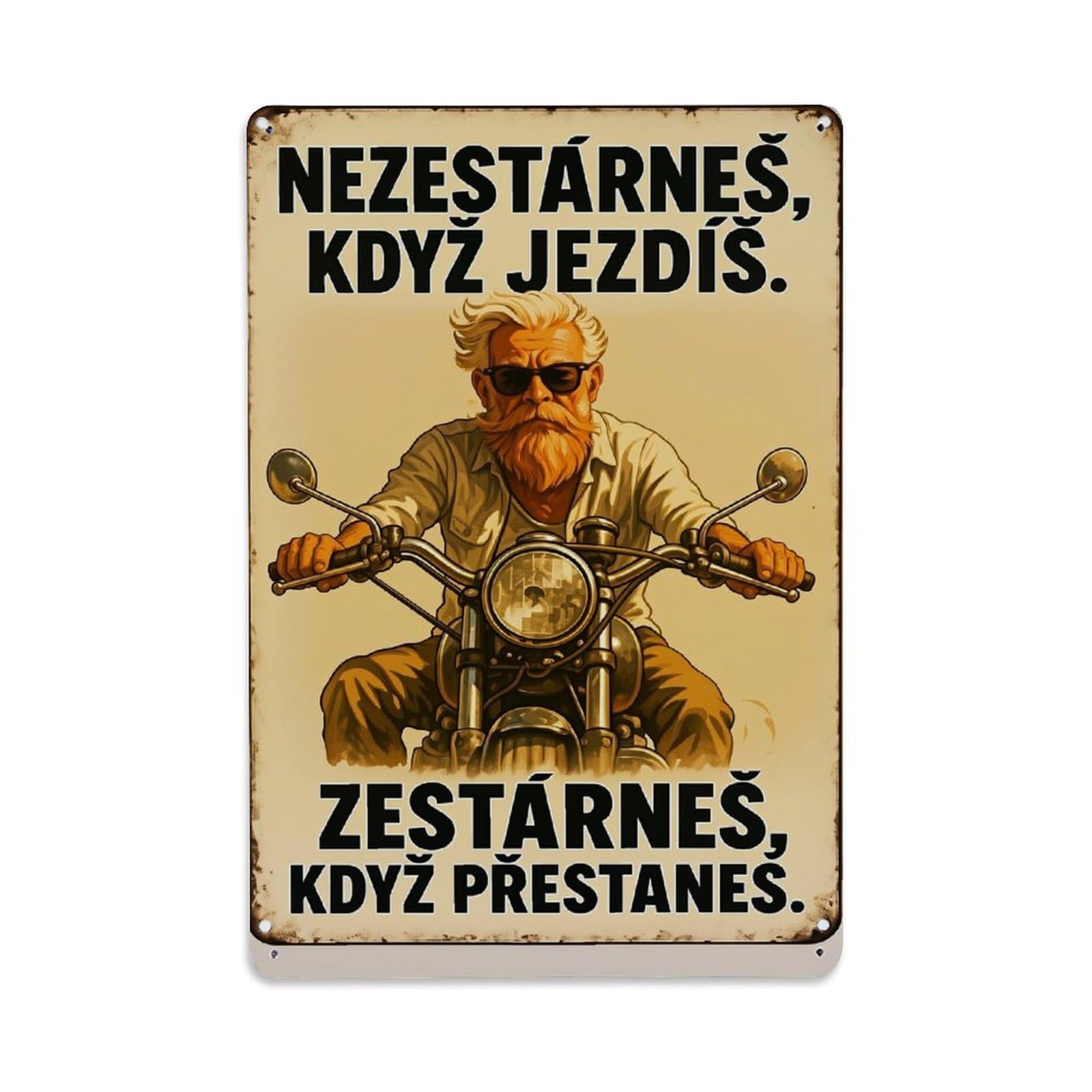 Jdfenggu Vintage Old Man Riding Motorcycle Retro Metal Tin Sign, Decor Art Poster For Bar, Home, Man Cave, Kitchen, Laundry Room Gift 8X12inch