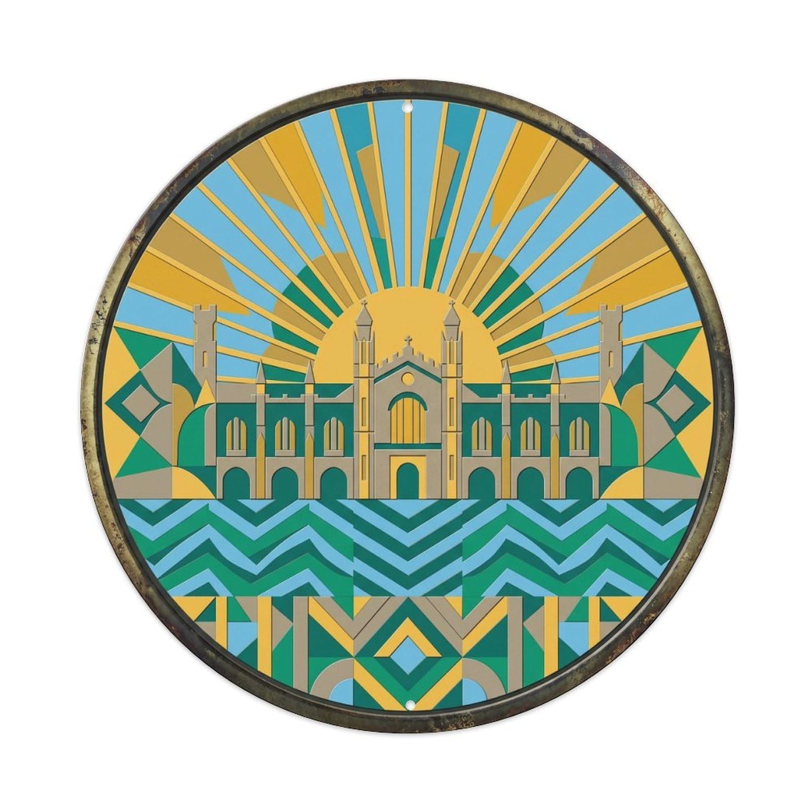 Cambridge Radiant University Travel Metal Tin Sign Plaque Wall Decor for Cafe, Club, Garden Round Metal Poster 8x8Inch