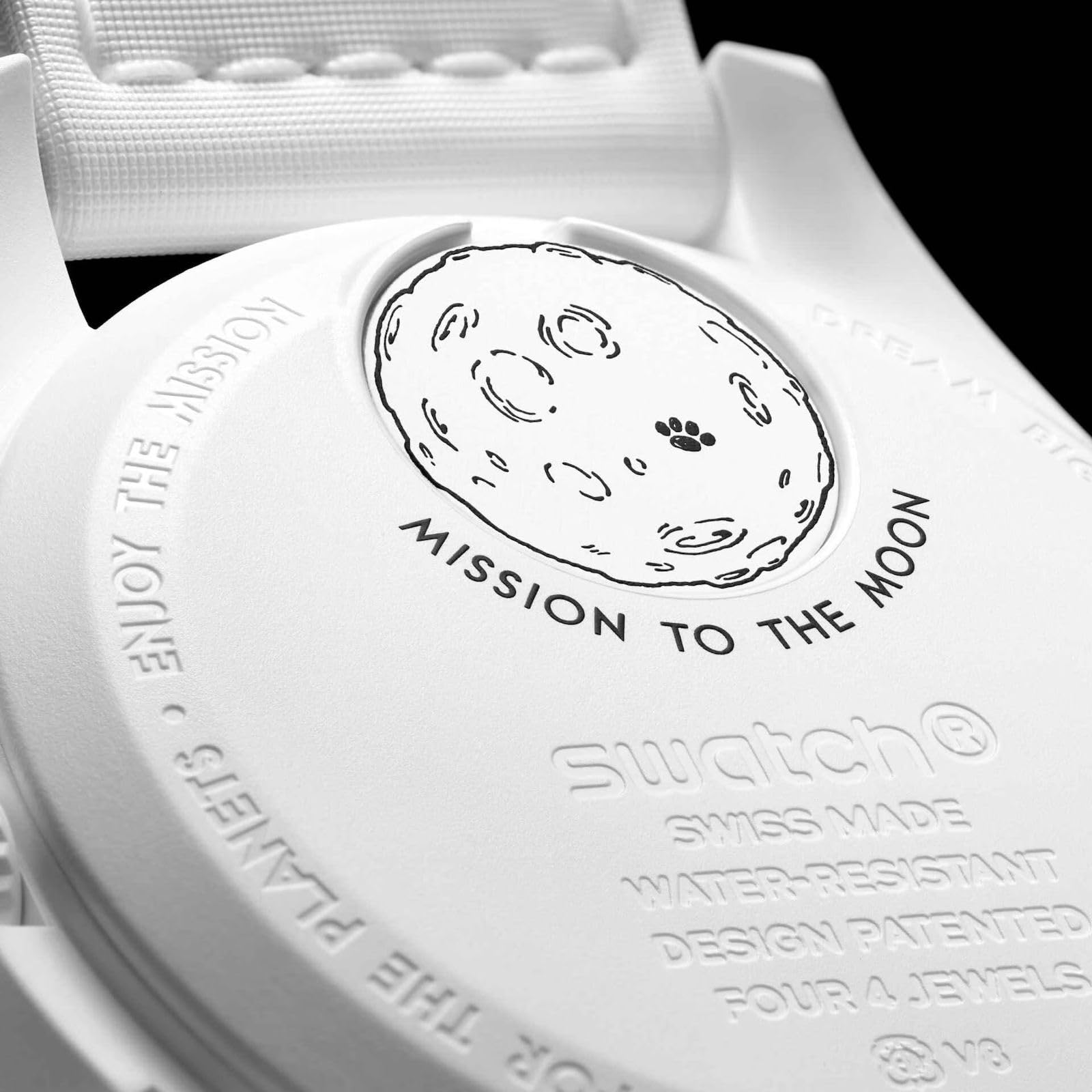 Swatch Armbanduhr Moonswatch Omega x Mission to the Moonphase Snoopy, Weiß, Armband