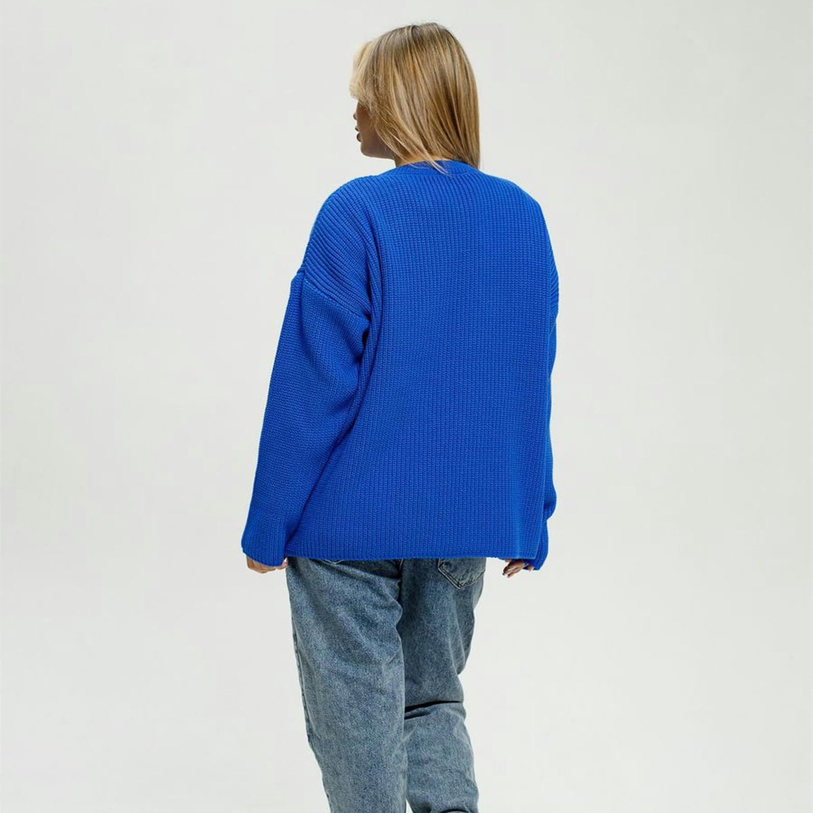 Swetry dla kobiet Sweter damski Jednoczęściowy okrągły dekolt Sweter Wiosna i jesień Luźny sweter z dzianiny Sweter Casual Fashion-White-XL