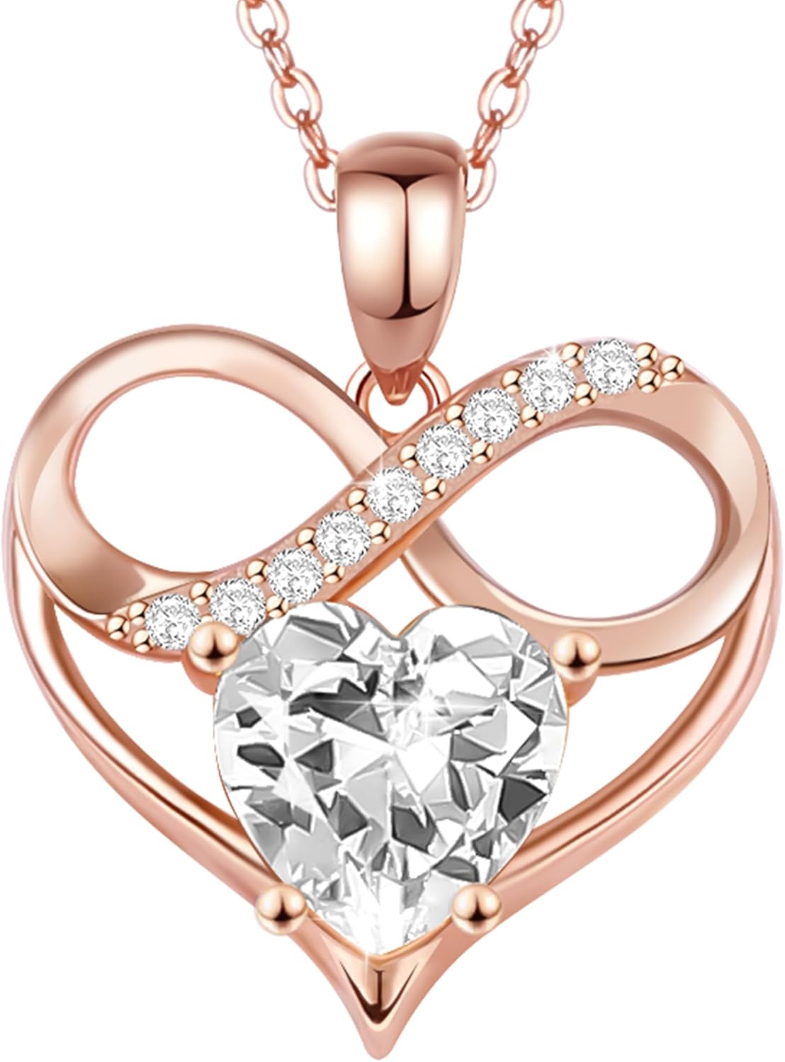 Rose Gold Birthstone Necklaces Heart Birthstone Pendant Necklaces For Women Valentine's Day Mother's Day Anniversary Christmas Gifts