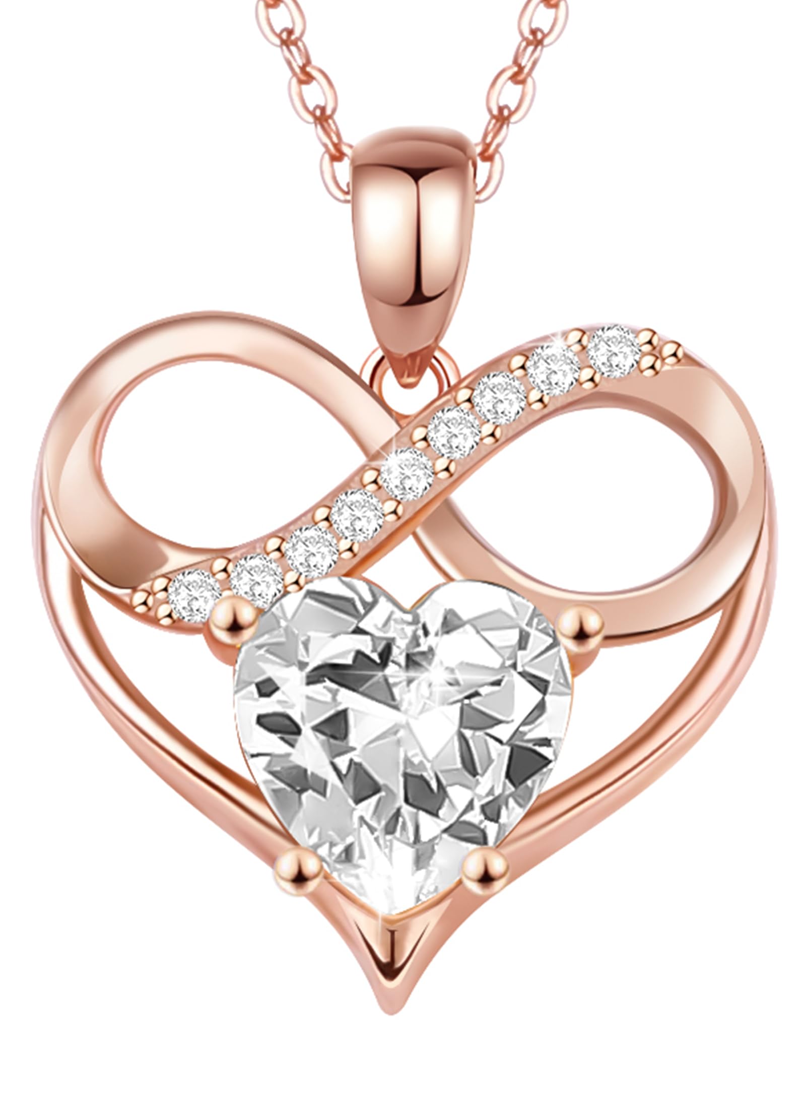 ousralia Rose Gold Birthstone Necklaces Heart Birthstone Pendant Necklaces For Women Valentine's Day Mother's Day Anniversary Christmas Gifts