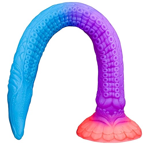 Tentacle Dragon Dildo Monster Dildo,17.7" Long Anal Dildos Alien Fantasy Sex Toy Glow in The Dark, Silicone Anal Toys Thick Large Butt Plug for Deepest Sex, Horse Animal Dildos for Men & Women - L - Blue-Purple