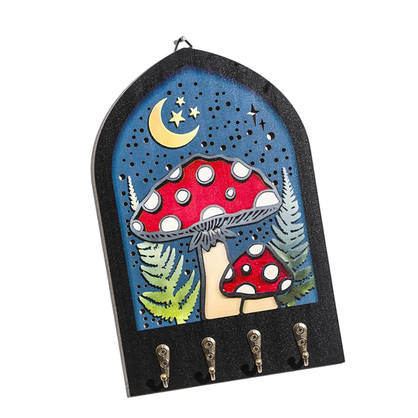 yanzunlrn Artistic Wooden Coat Hanger with Mushroom and Celestials Designs Artistic Entryway Planner