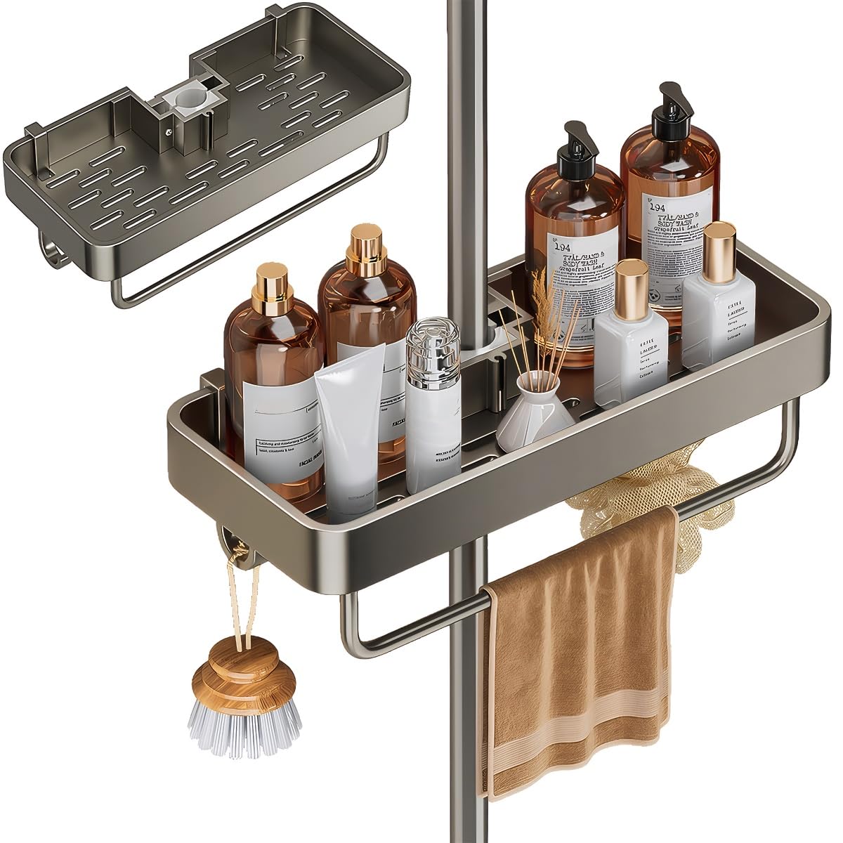 BEJAGWUS Shower Shelf no Drill for Shower Rail,Rust-proof Aluminum Alloy Shower Caddy,Bathroom Storage Organiser Shower Rack for Shampoo Soap, fit 19 mm - 23 mm Rail (Grey)