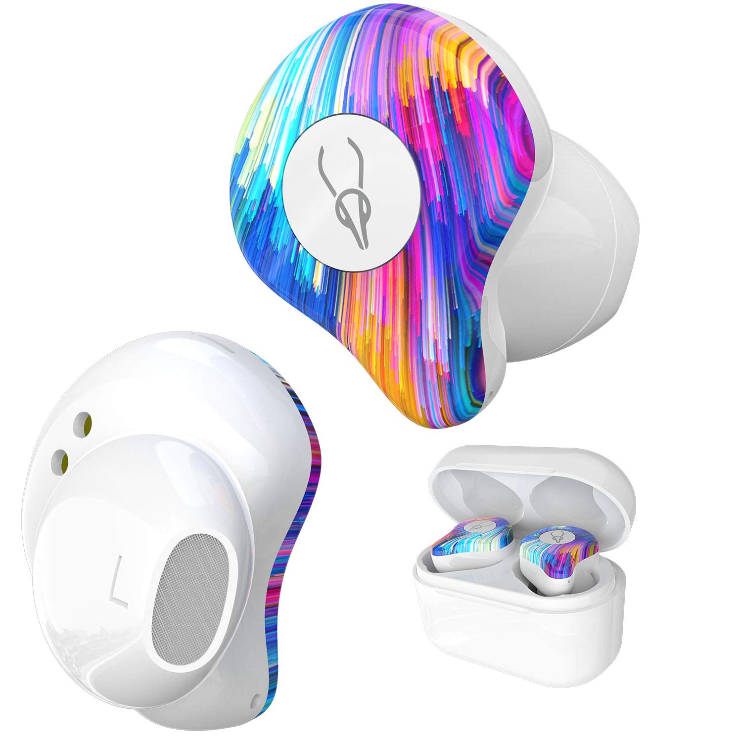 True bezprzewodowe słuchawki douszne, bezprzewodowe słuchawki Bluetooth 5.0, głęboki bas, stereo z redukcją szumów, odporne na pot słuchawki Bluetooth TWS, bezprzewodowe słuchawki z przenośnym pudełkiem do ładowania, tęczowe