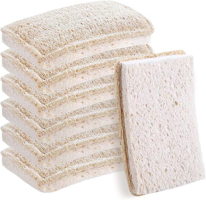 Wangda.G Upgrade Natural Loofah Kitchen Sponges 6 Pack, eco