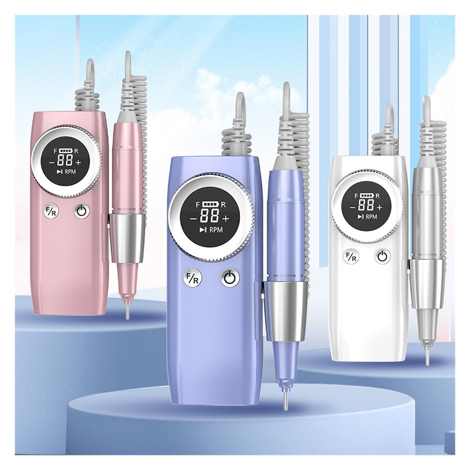 Nagelfräser, Drahtlose 45000 U/min Nagelmaschine Maniküre Maschine Wiederaufladbare Nagelbohrmaschine Schnurlose Nagelfeile Led-anzeige for Alle Gel(White)
