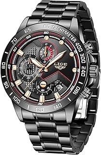 LIGE Relógios masculinos moda luxo elegante esporte analógico quartzo relógio masculino cronógrafo negócios casual à prova d'água preto aço inoxidável relógio de pulso calendário redondo
