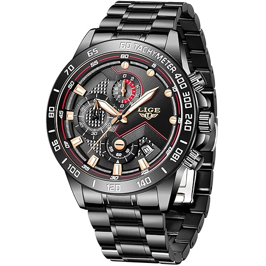 LIGE Relógios masculinos moda luxo elegante esporte analógico quartzo relógio masculino cronógrafo negócios casual à prova d'água preto aço inoxidável relógio de pulso calendário redondo
