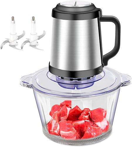 Miniatura 2 de Picadora eléctrica de alimentos, procesador de alimentos, picadora de carne, cuenco de vidrio de 2 litros, máquina moledora de alimentos de 300 W