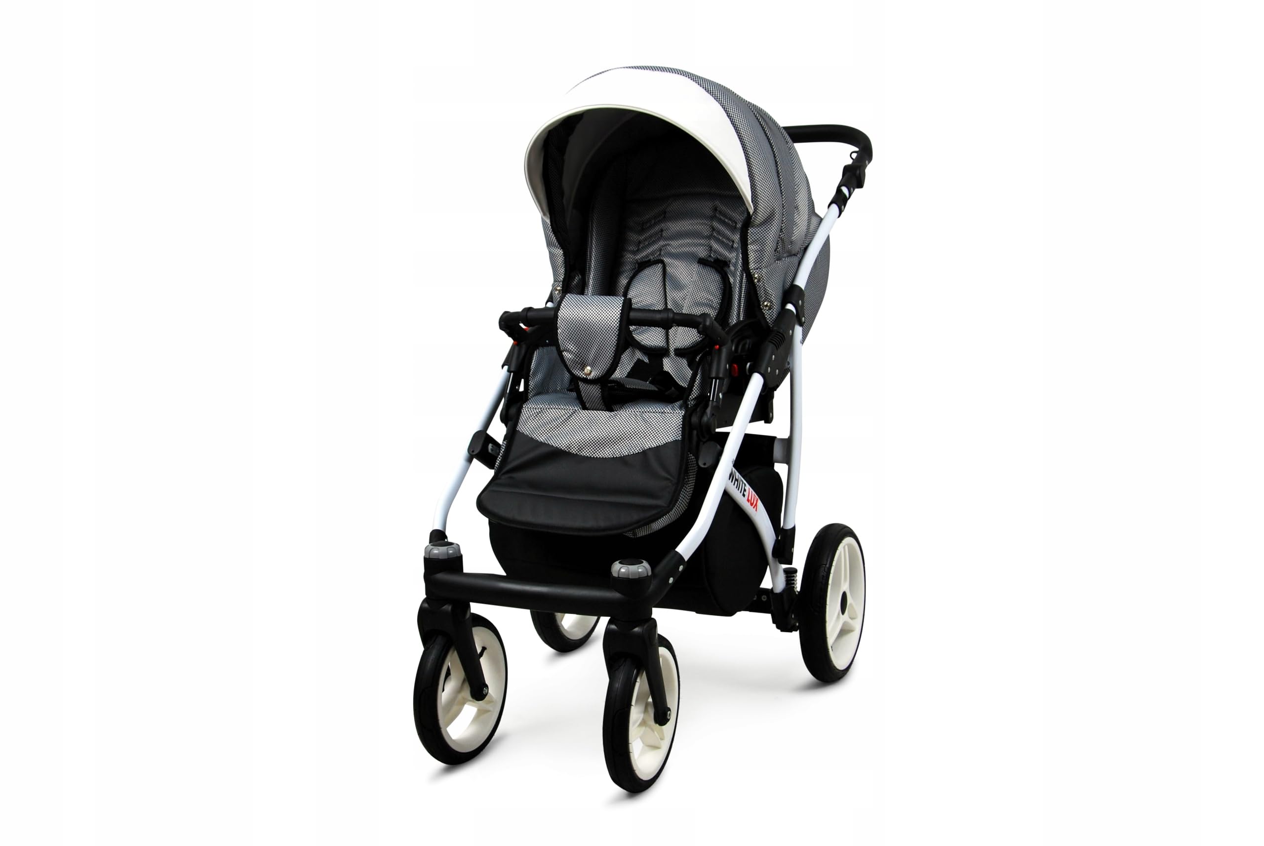 BabyLux® Kinderwagen Set 3 in 1 - White Lux - incl. Babywanne, Buggy Sportsitz, Auto-Babyschale - Autositz - Kinderwagenset - Kombikinderwagen mit Wickeltasche, Regenschutz usw.