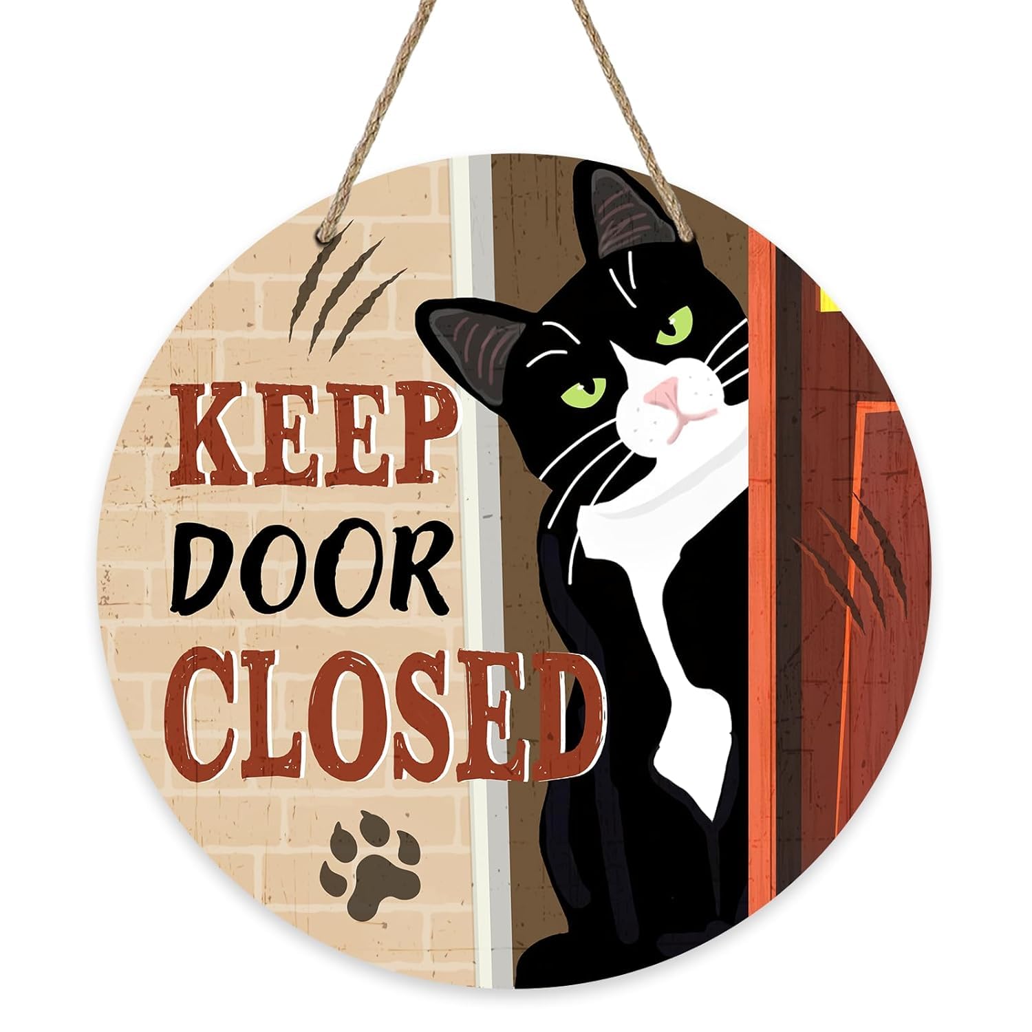 Mandala Soul Keep Door Closed Tuxedo Cat Front Door Sign, Funny Wood Hanger Bedroom Porch Decor Pet Owner Lover Gift, Beware of Cat Wooden Wreath Indoor Wall Hanging Home Office Decoration-image-28