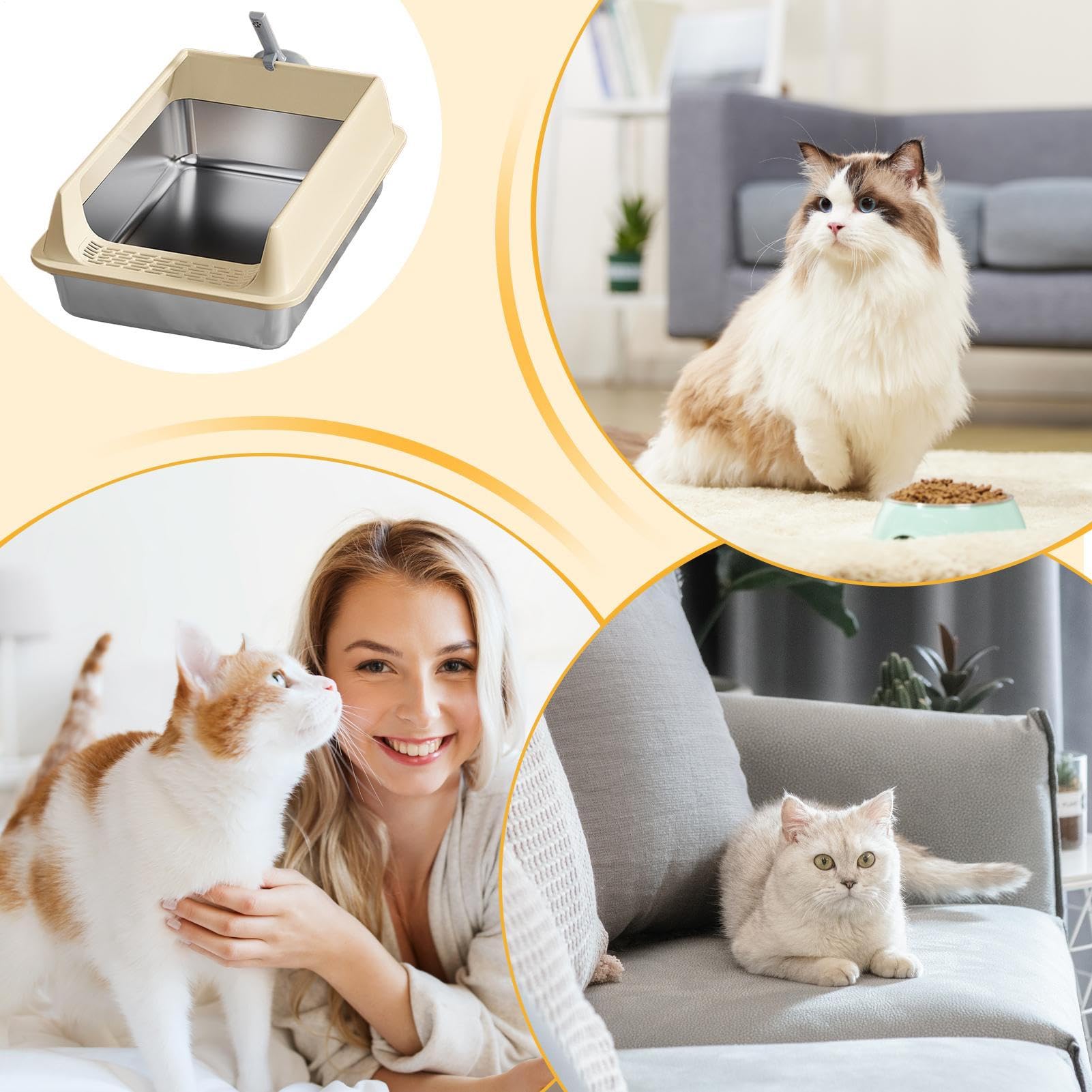 Arenero grande para gatos Bandeja en Acero Inoxidable con Control de Olores | Arenero Cerrado Para Gatos Bandeja Con Pala Y Gran Control De Olores Para Arenero Cerrado, Interior, Hogar, Sal