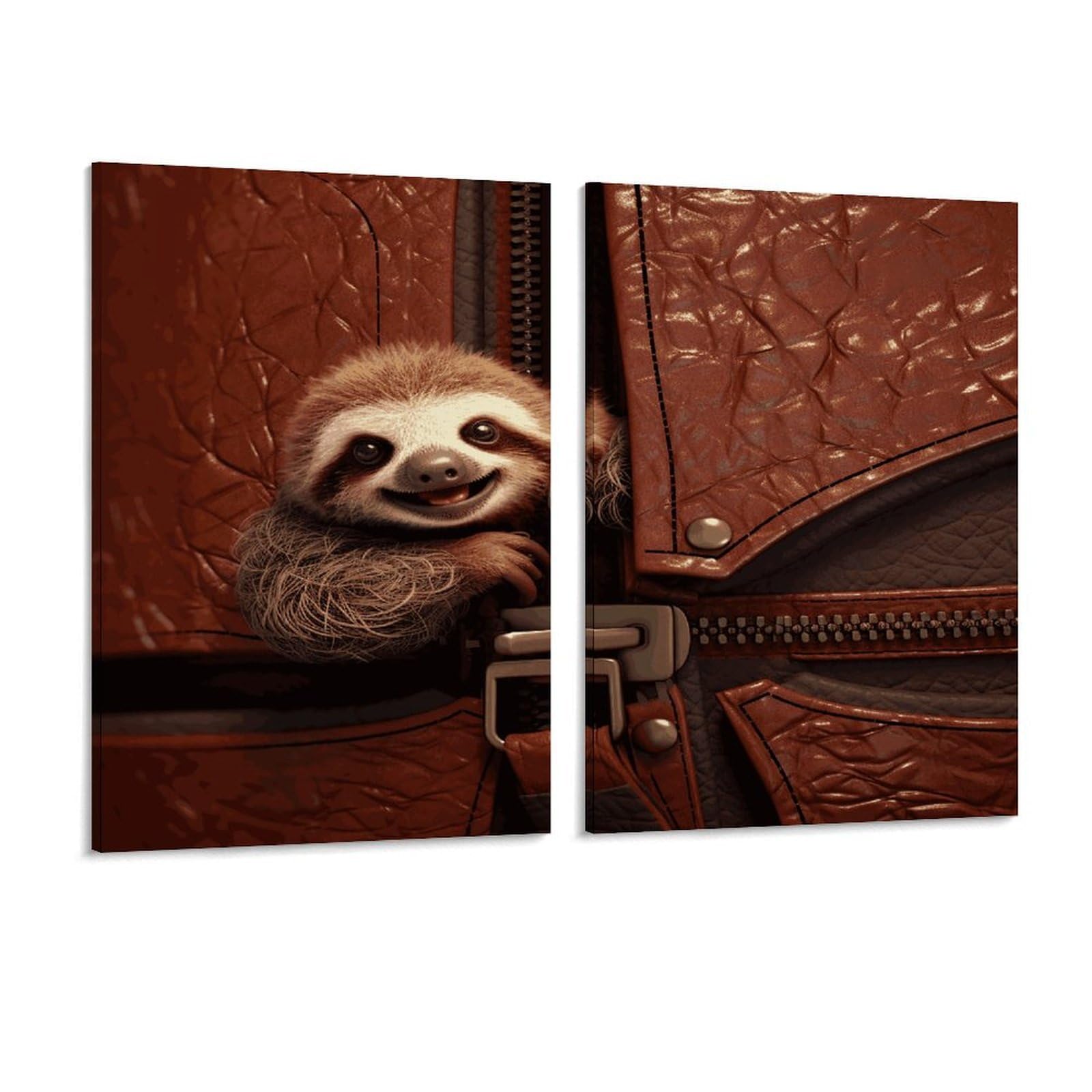 Adfgyerh Style Sloth On Zipper Wall Art，Canvas Material Bright /Wall Decor Of 2, Each 16X12 Inch -Wall Art Set For Living Room Bedroom Gallery Office Home Décor