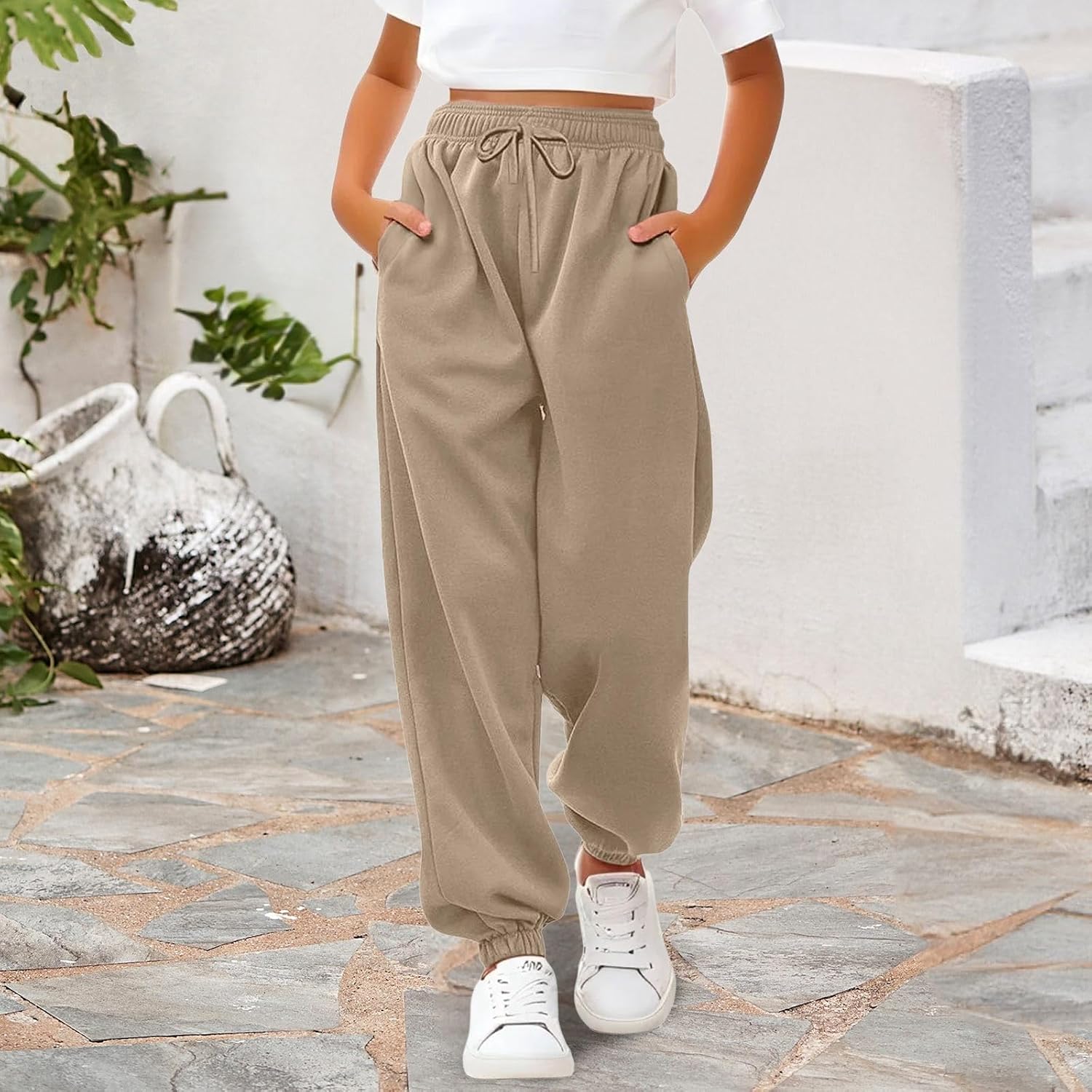 Sweatpants for Girls Wide Leg Baggy Sweat Pants Kids Casual Athletic Joggers Cute Teen Girl Clothes with Pockets