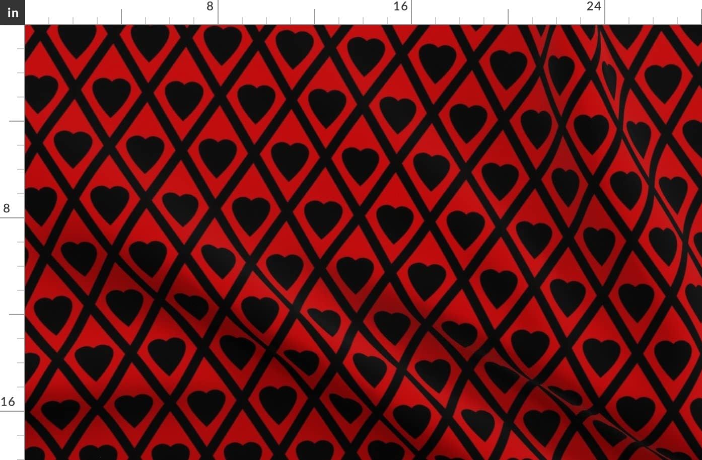 Spoonflower Fabric - Hearts Black Red Cards Heart Card Poker Playing Game Printed on Organic Cotton Sateen Fabric by The Yard - Sewing Quilting Apparel Home Decor