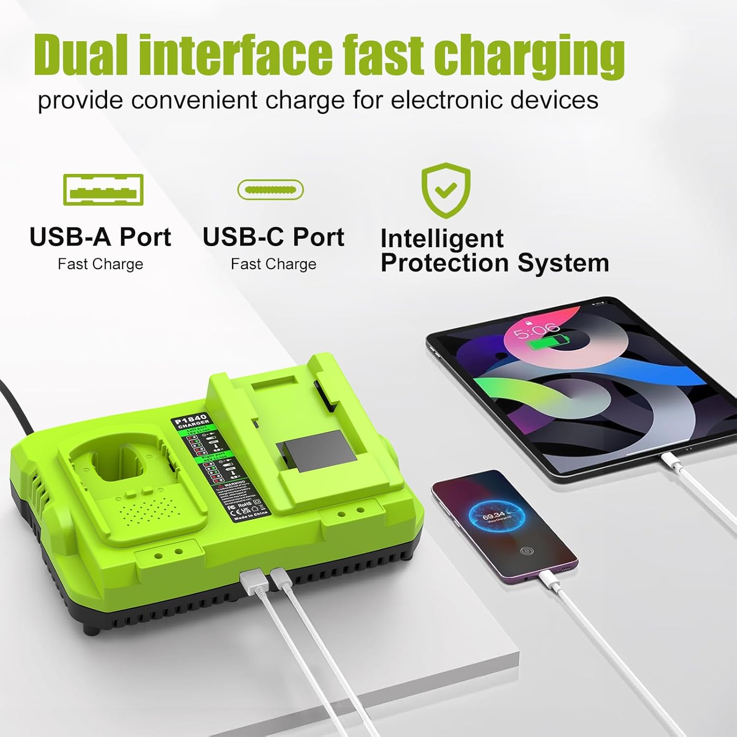 Fast Charger Replacement for RYOBI 18V ONE+ / 40V Dual Platform Charger P137, Compatible with Ryobi 40V Battery