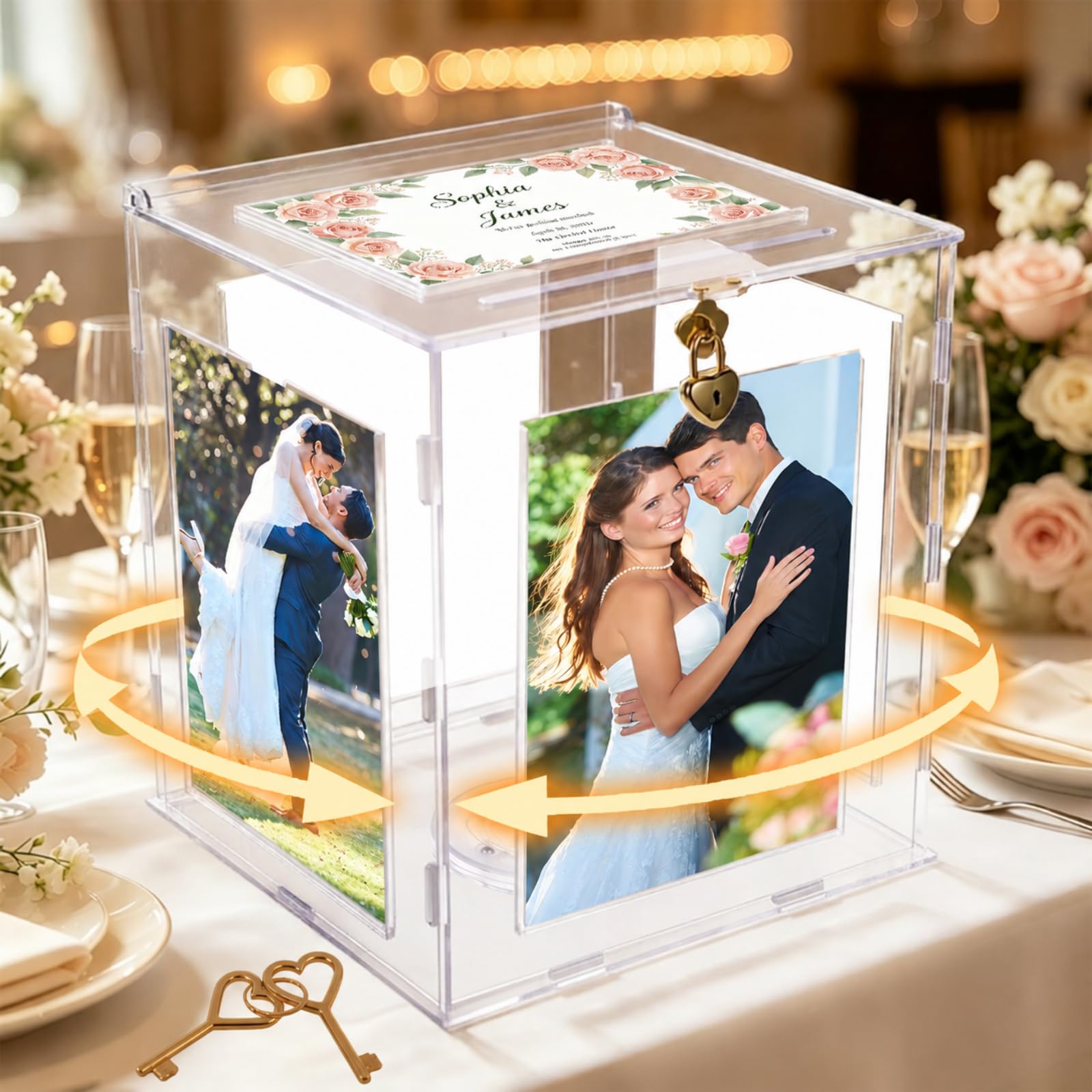 Photo 1 of niiidawu Rotating Acrylic Wedding Card Box with Lock