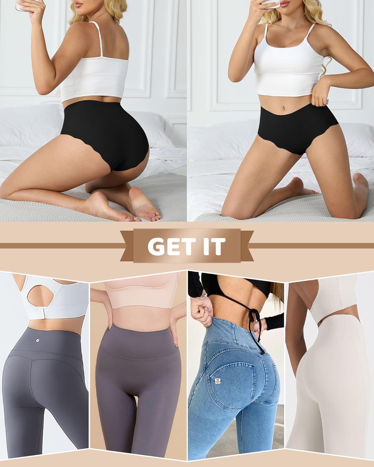 Cevapro Womens Underwear Seamless High Waisted Tummy Control Briefs No Show Full Coverage Wave Edge Ladies Panties 6 Pack - Image 2