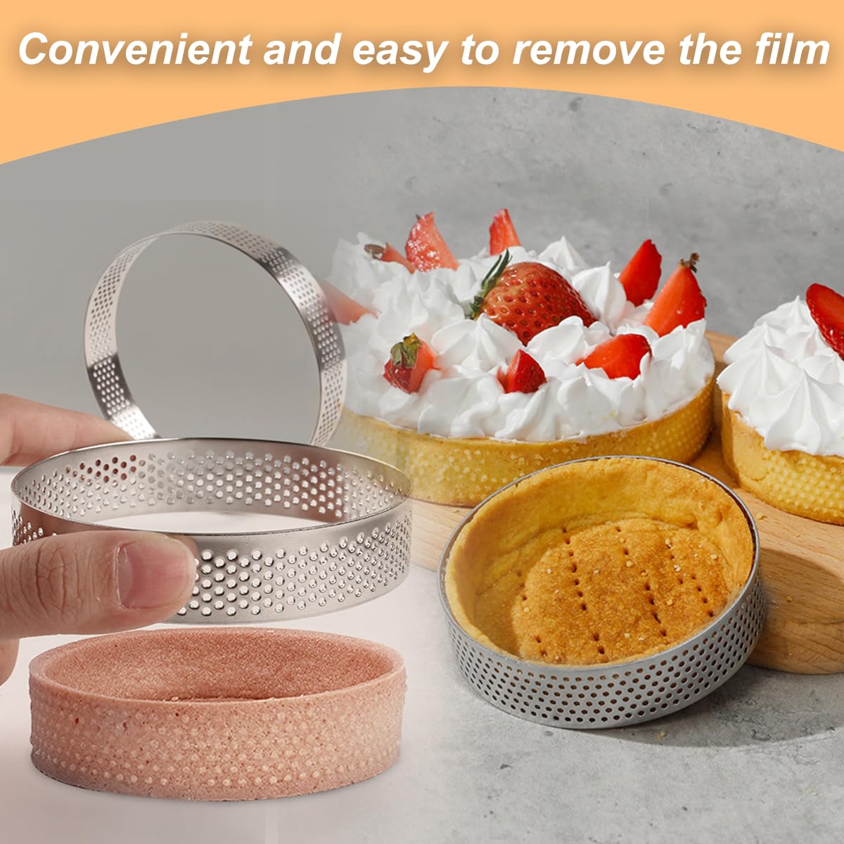 Lot de 20 anneaux à tarte perforés en acier inoxydable, anti-adhésifs, ronds, en métal, pour la cuisson de petites tartelettes de fruits et croûtes de tartelettes de 7,9 cm + 5,1 cm