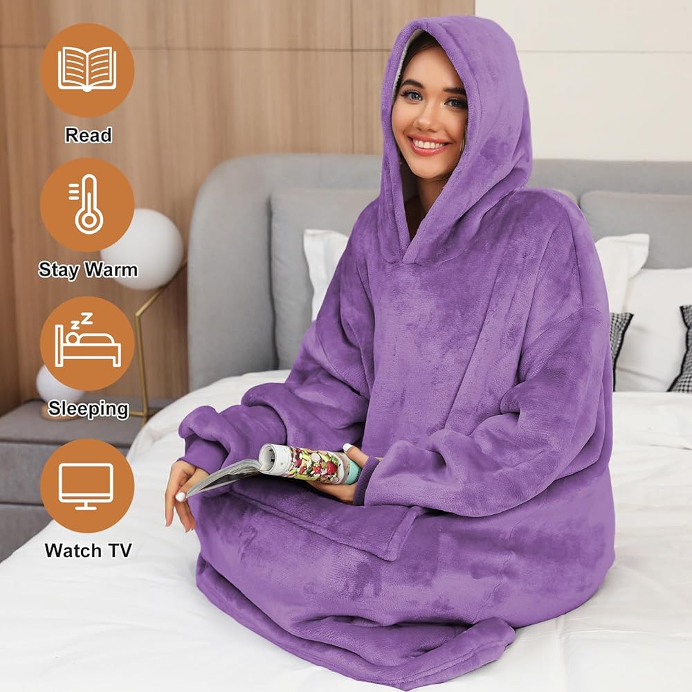 Couverture à Capuche Sherpa Loup Et Lune - Polaire Surchauffée Avec Manches Et Poches - Pour Adultes - Confort Maison