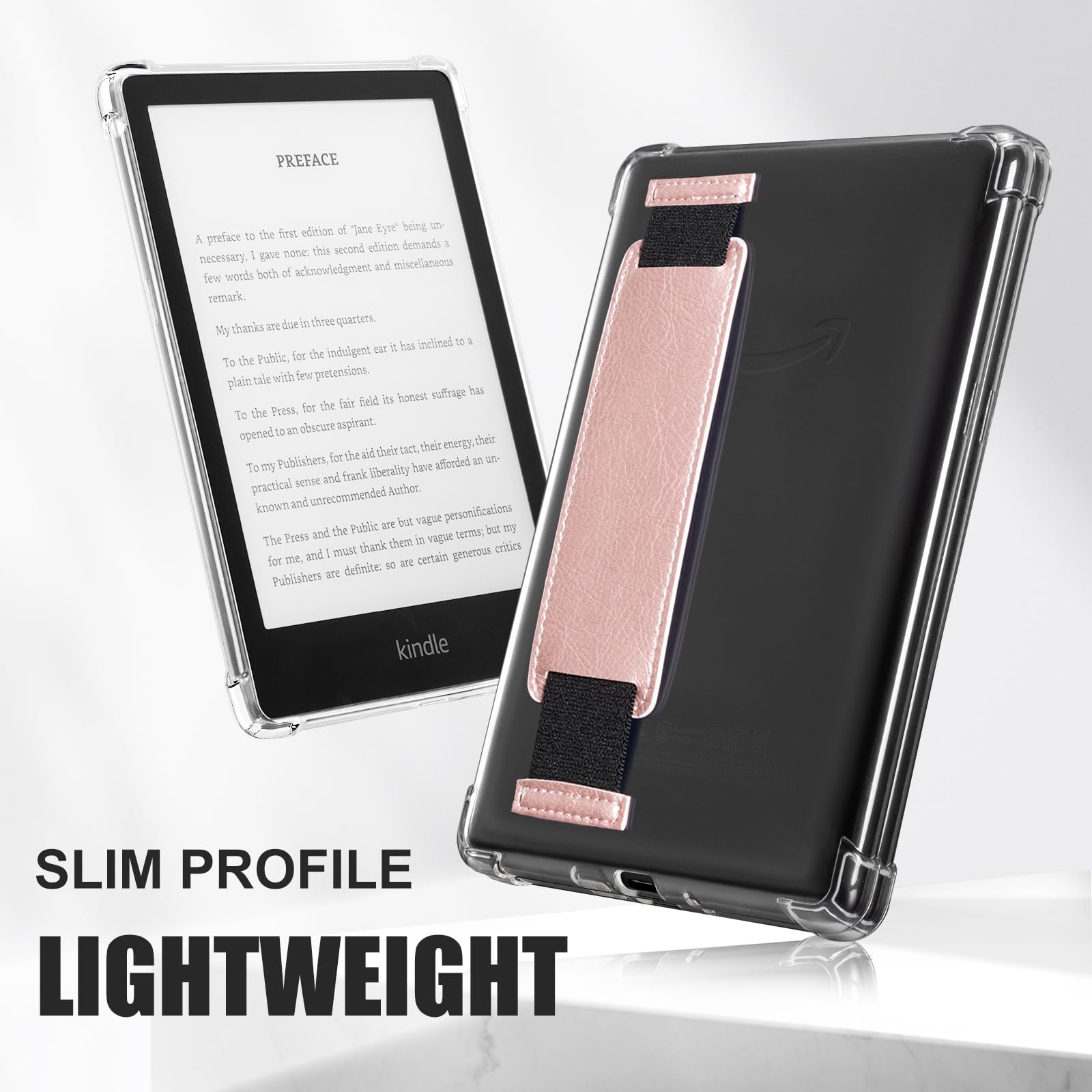 iDLEHANDS Transparente Schutzhülle für 17,8 cm (7 Zoll) Tablets, ultradünn, weich, TPU, transparent, leicht, mit Handschlaufe, Roségold