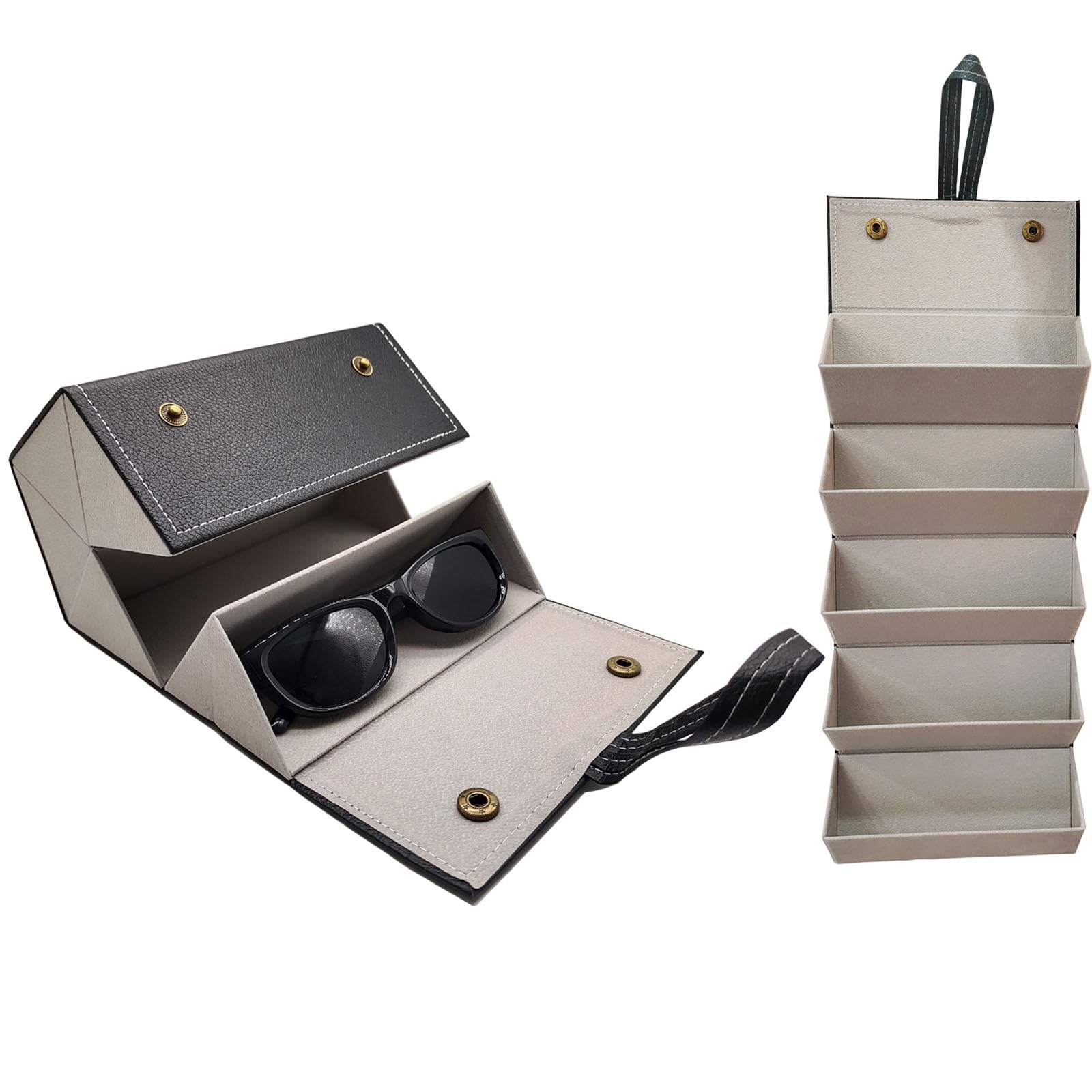 MIAO YUAN Eyeglasses Storage Case Travel Sunglasses Storage Organizer?Portable Hanging Foldable PU Leather Glasses Case for Men and Women