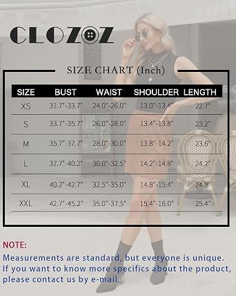 CLOZOZ Turtle Neck Tank Tops for Women Sleeveless Mock Neck Fitted Tops | Turtlenecks Slim Fitted Tops, Summer Shirts, High Neck Tank, Business Casual Outfits, Going Out Tops