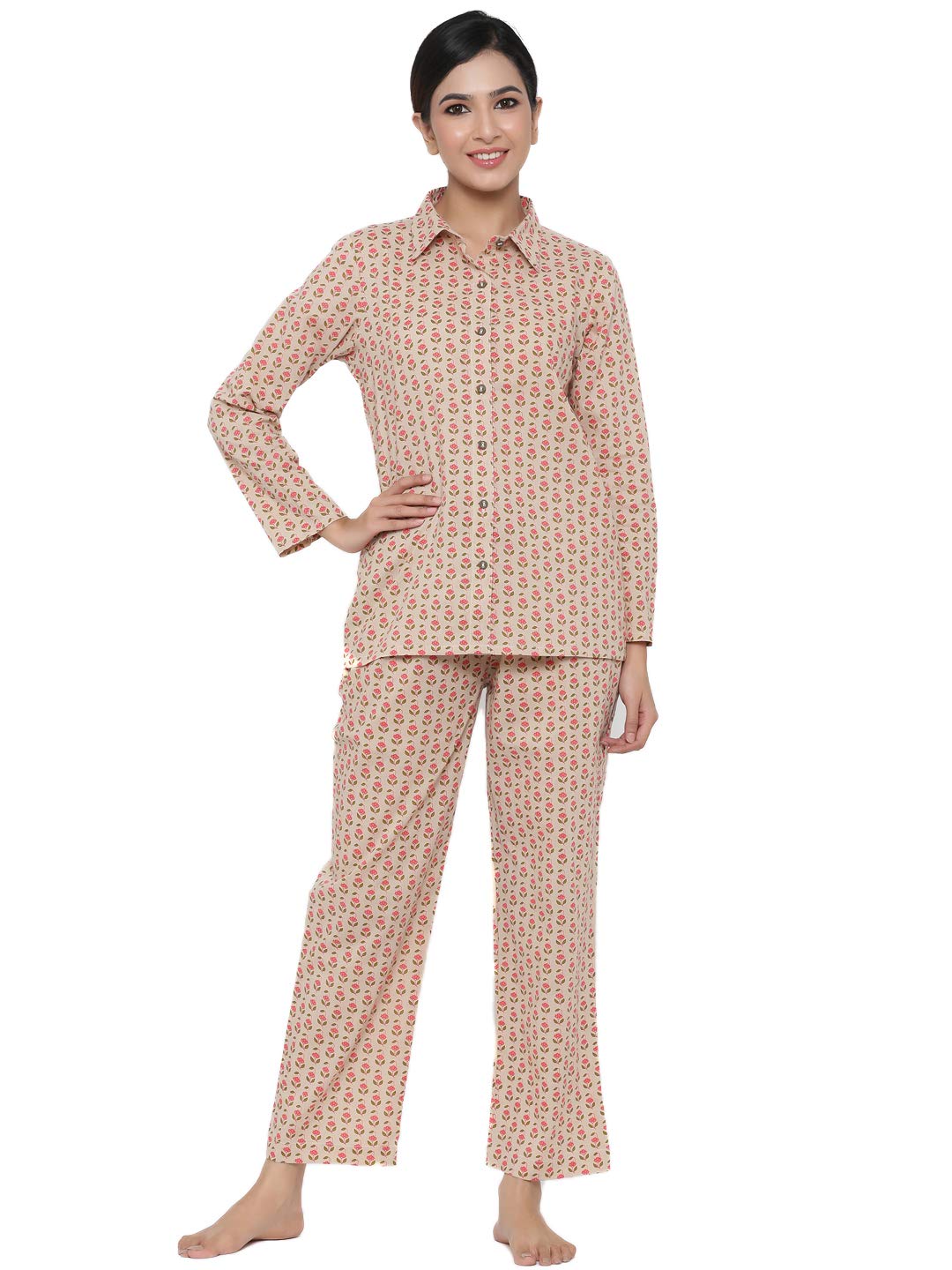 jaipur kurti Black Floral Print Sleepwear Consists Of Shirt And Pyjamas-picture-37